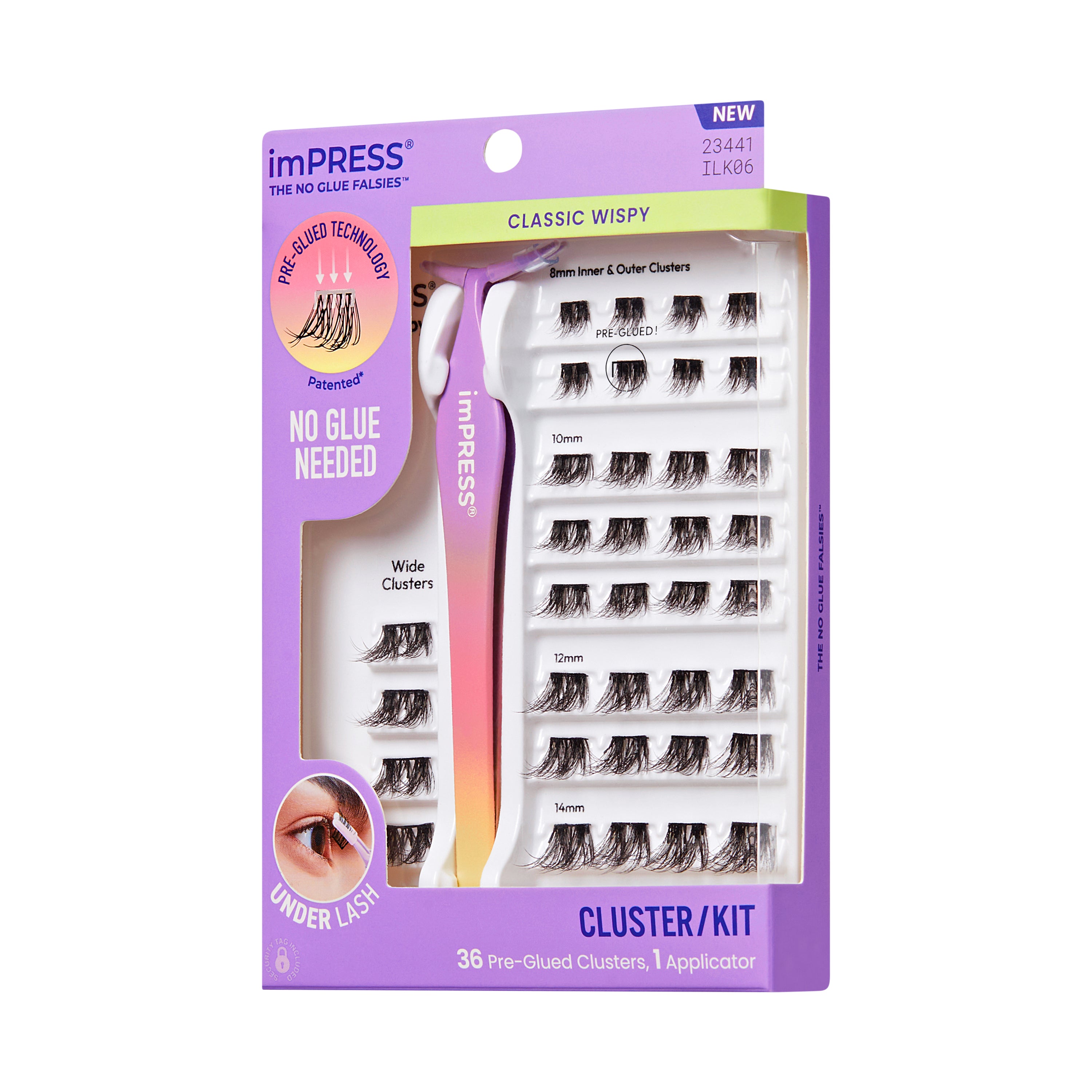 KISS imPRESS Pre-Glued Lash Clusters Kit, Classic Wispy, 36 Self Adhesive Eyelashes