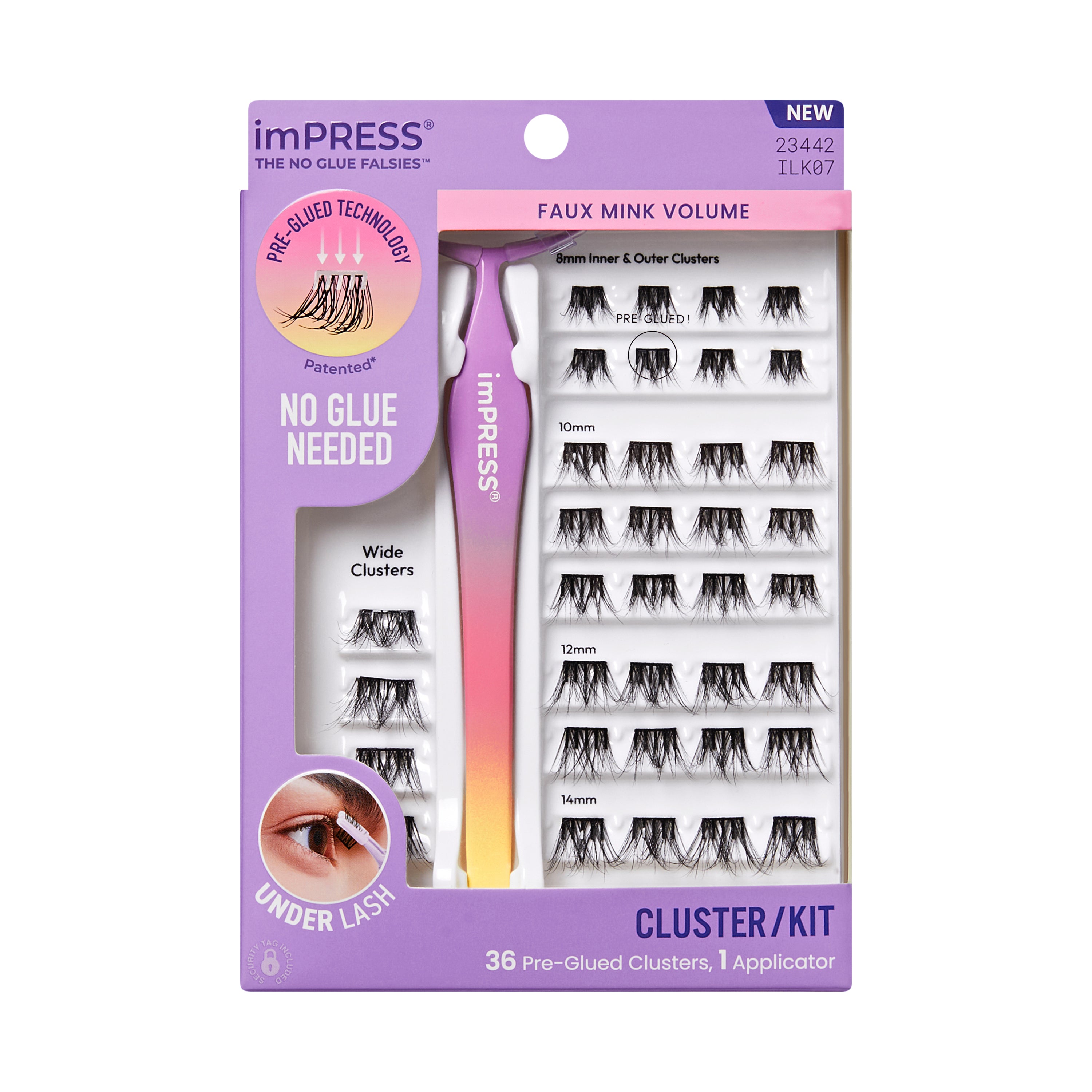 KISS imPRESS Pre-Glued Lash Clusters Kit, Faux Mink Volume, 36 Self Adhesive Eyelashes