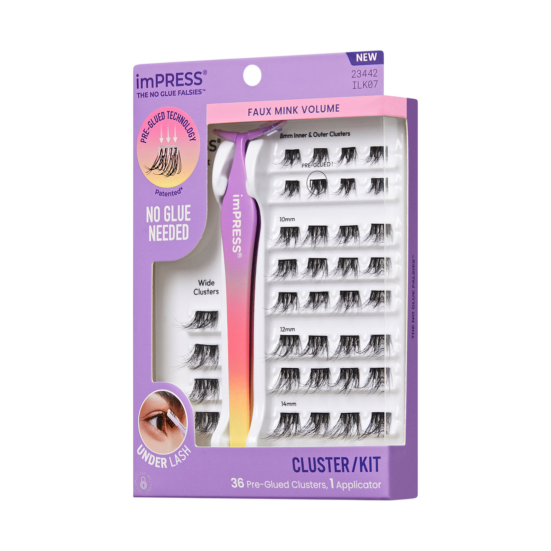 KISS imPRESS Pre-Glued Lash Clusters Kit, Faux Mink Volume, 36 Self Adhesive Eyelashes