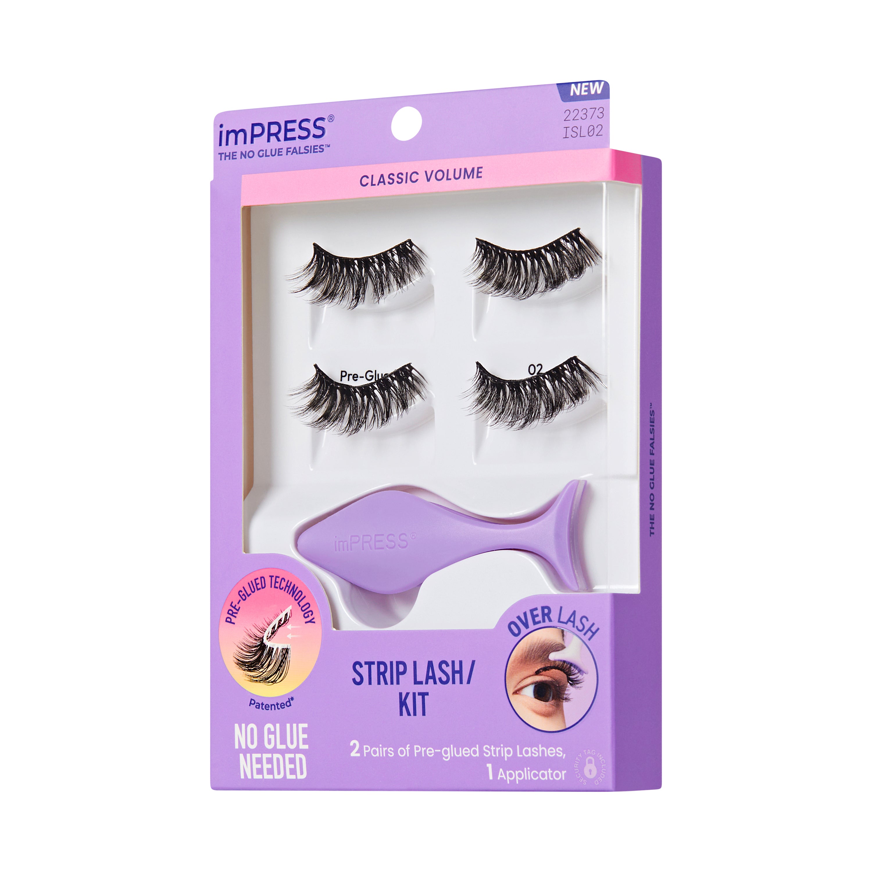 KISS imPRESS Pre-Glued Strip Lashes Kit, Classic Volume, 2 Pair Self Adhesive Eyelashes