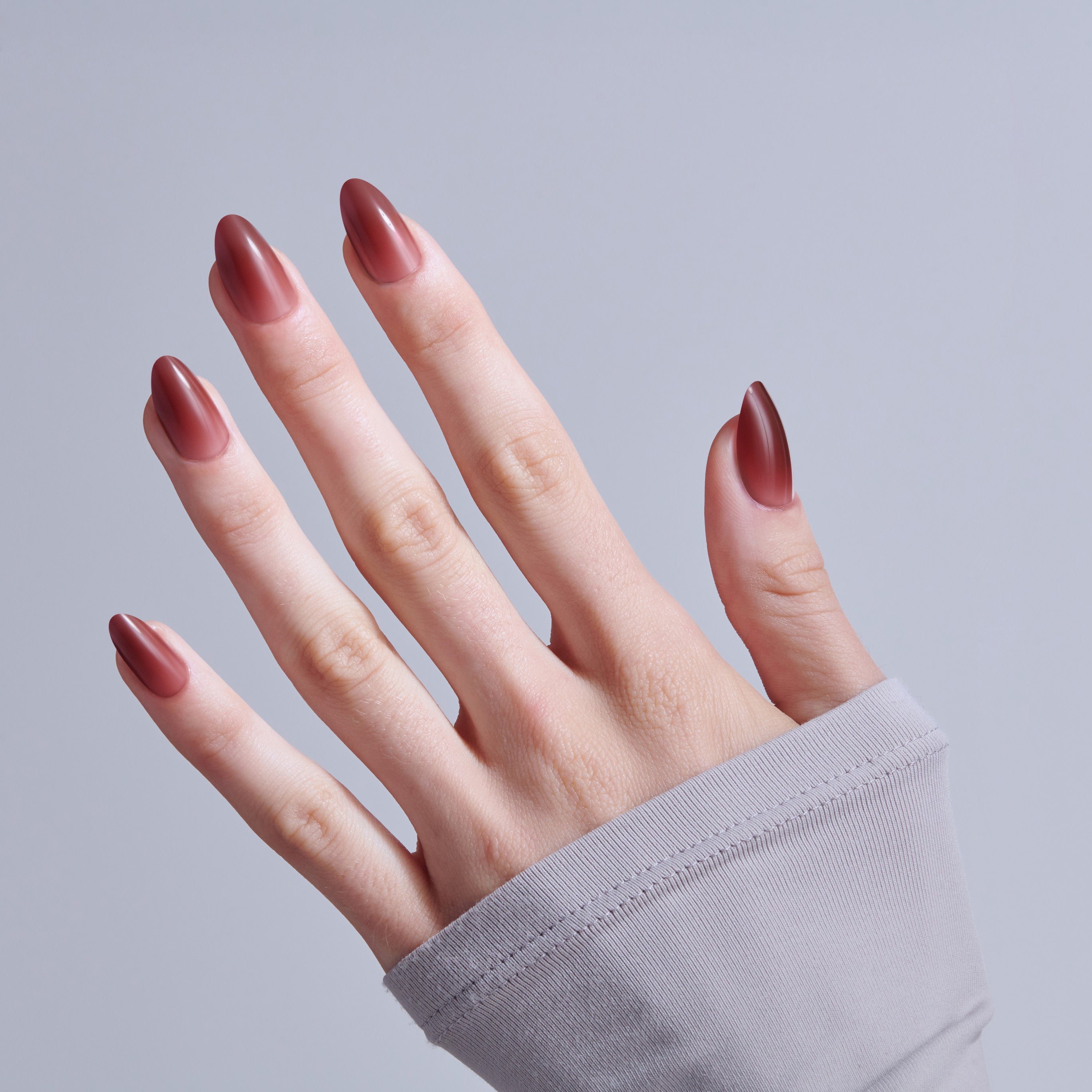 KISS CORE Color Press On Nails Almond, ‘Pinot Noir’, Burgandy, Medium, 32 Count