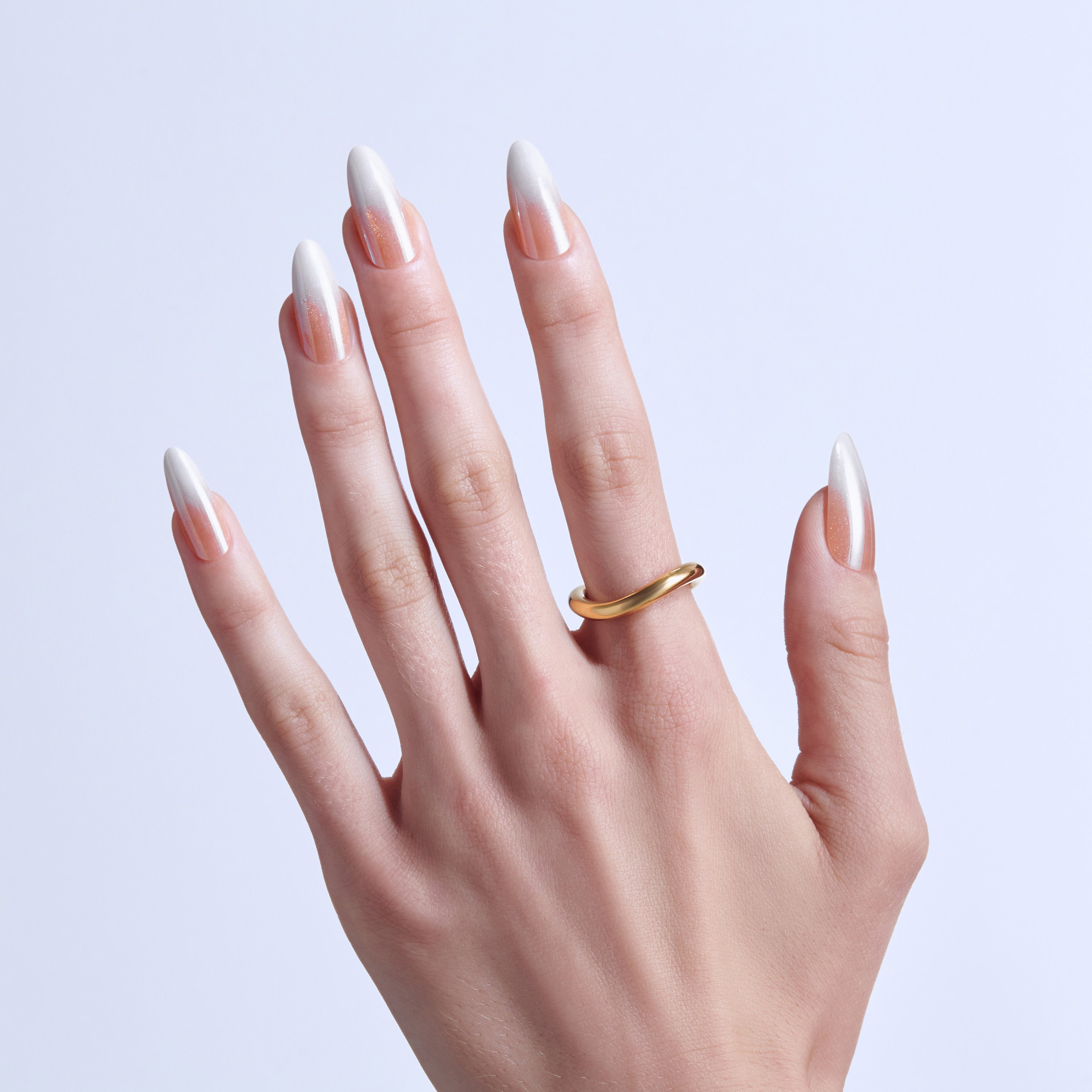 KISS GLAM Embellished Press On Nails Almond, ‘Day n Night’, Beige, Long Length, 32 Count