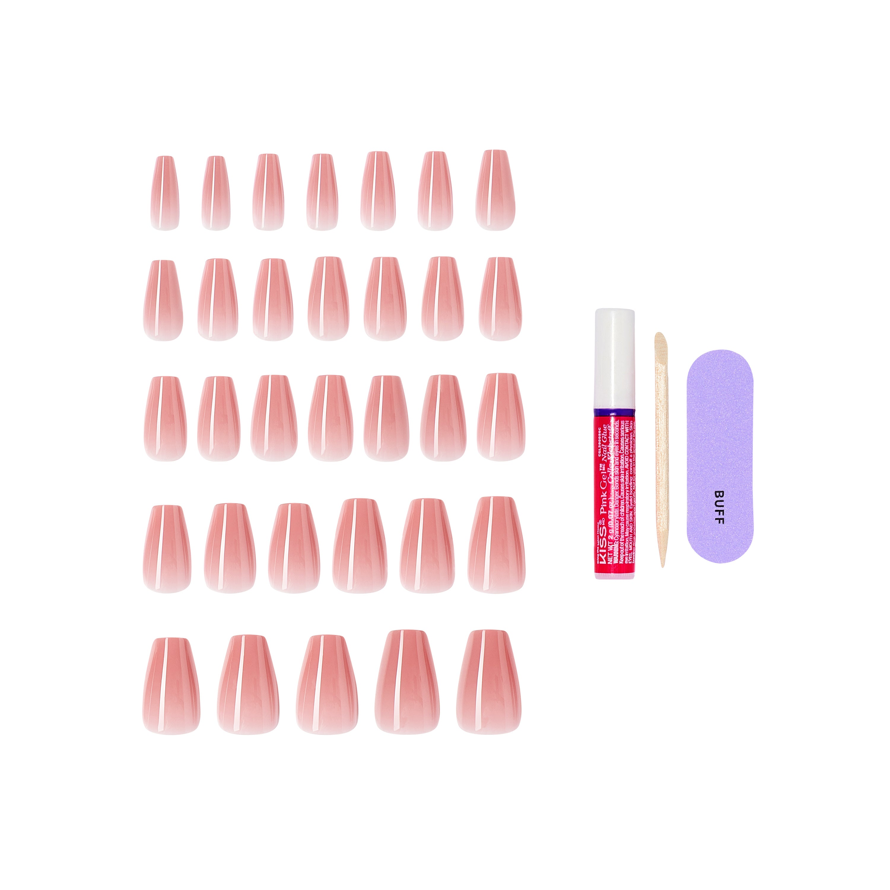 KISS CORE Color Press On Nails, ‘Jubilation’, Pink, Medium Coffin, 32 Count