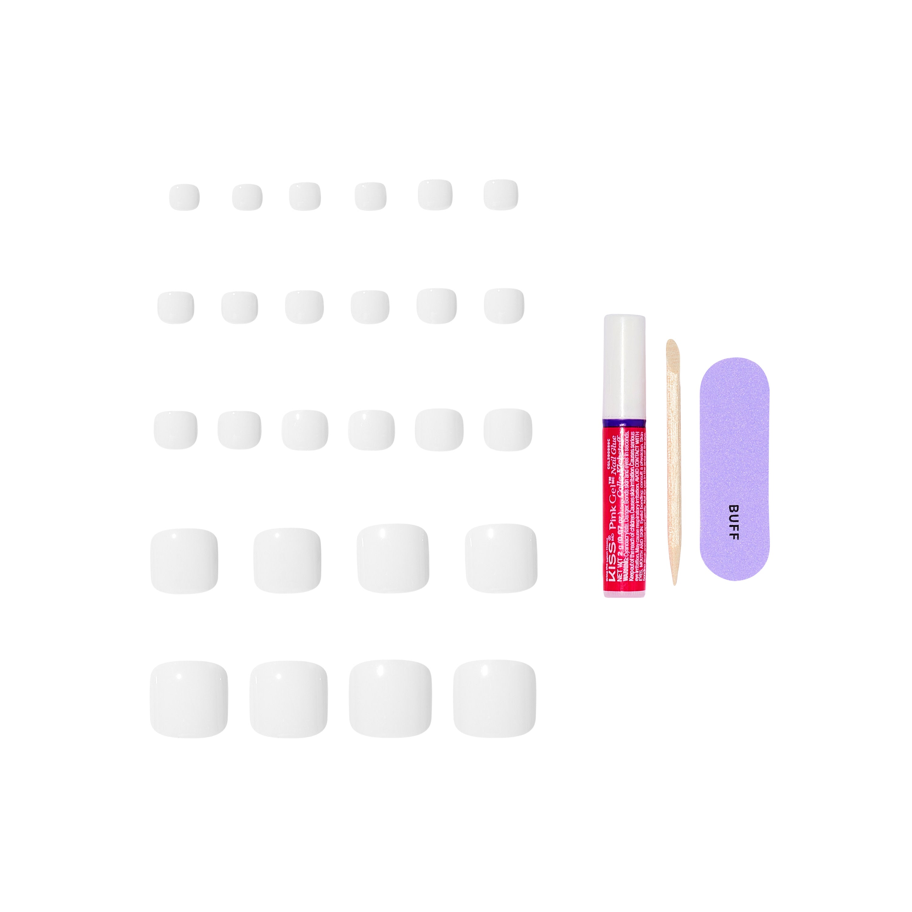 KISS CORE Color Press On Toenails, ‘Toe-tally Yours’, White, 26 Count