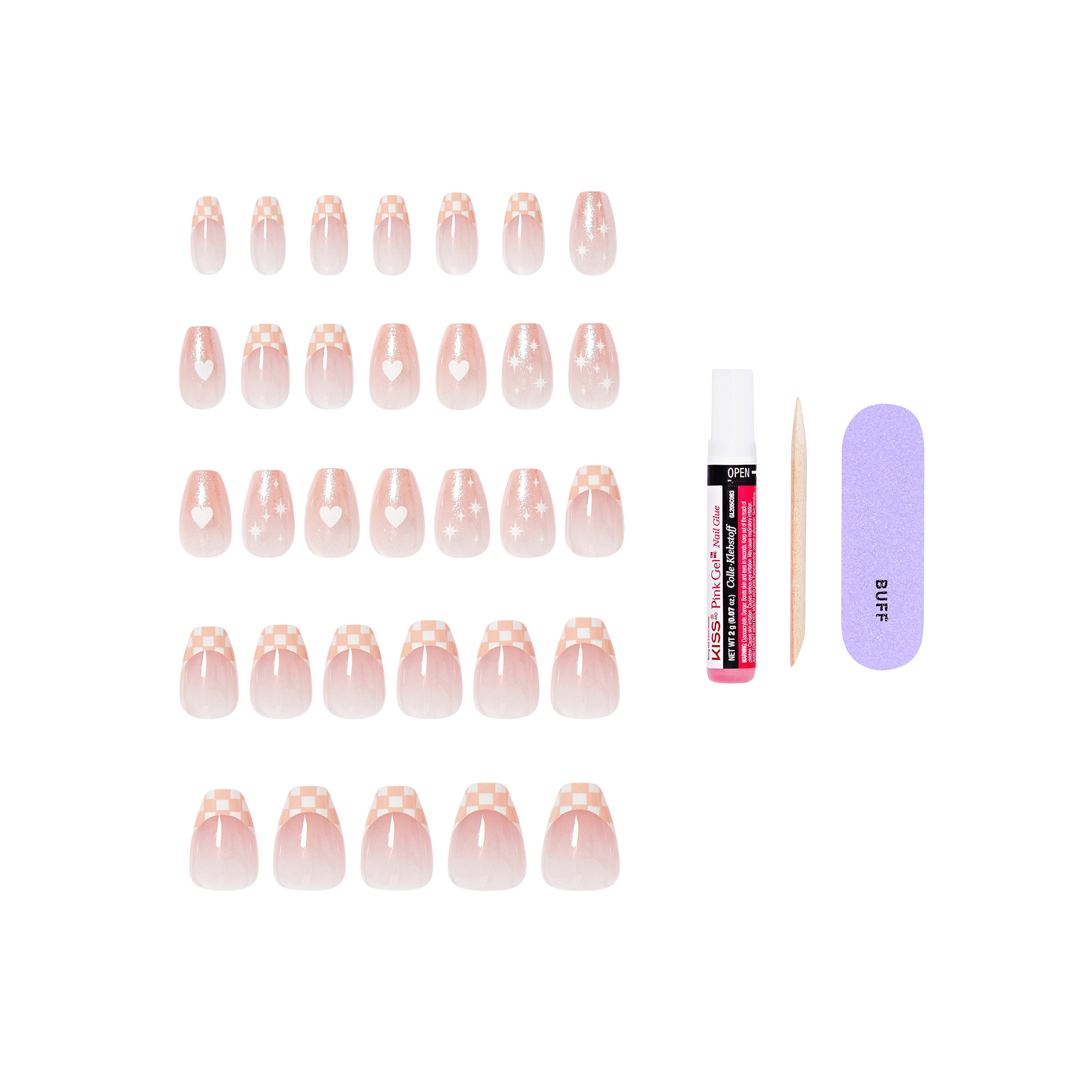 KISS CORE Design Press On Nails, ‘Cheers’, Pink, Short Coffin, 32 Count