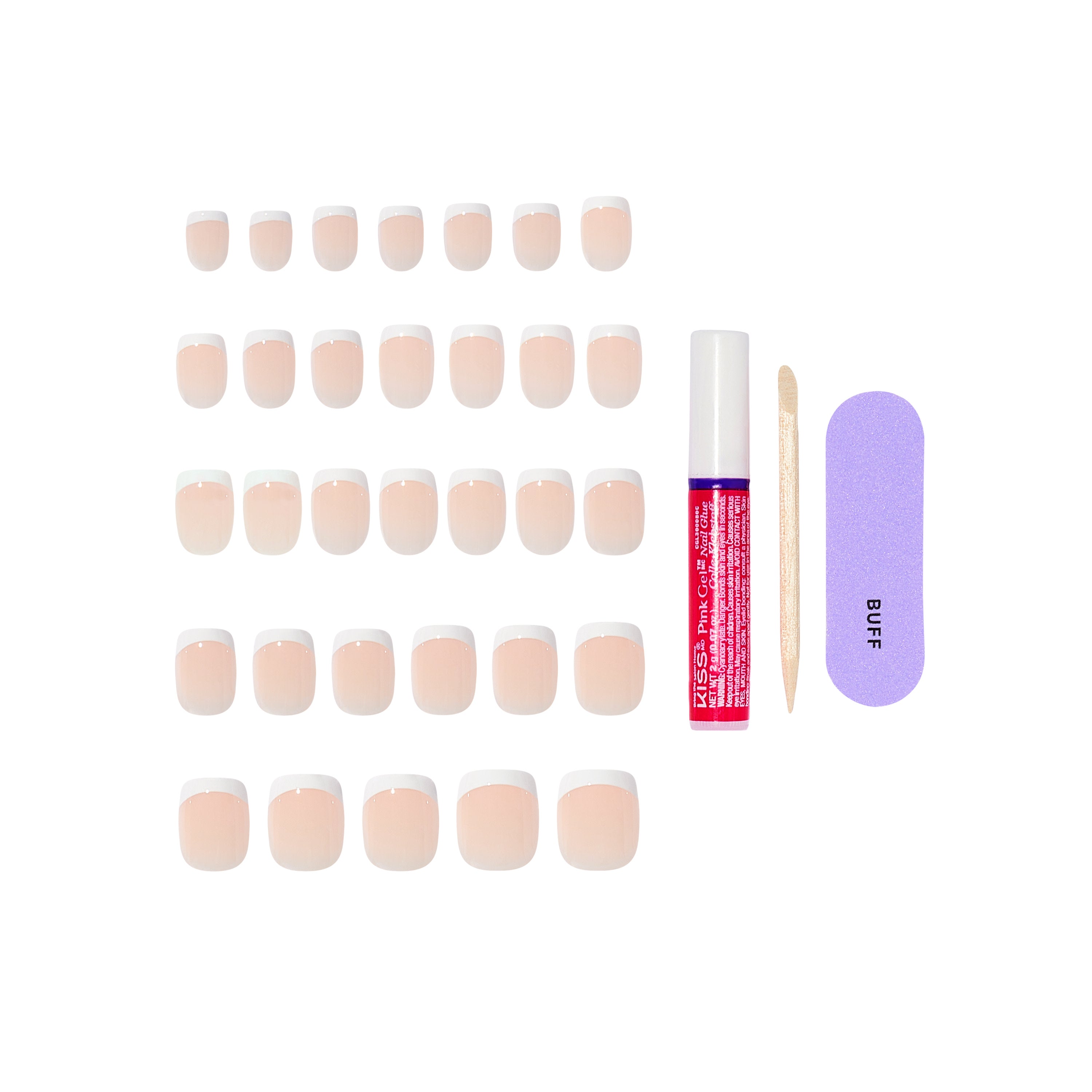 KISS CORE French Tip Press On Nails, ‘Perfection’, White, Petite Squoval, 32 Count