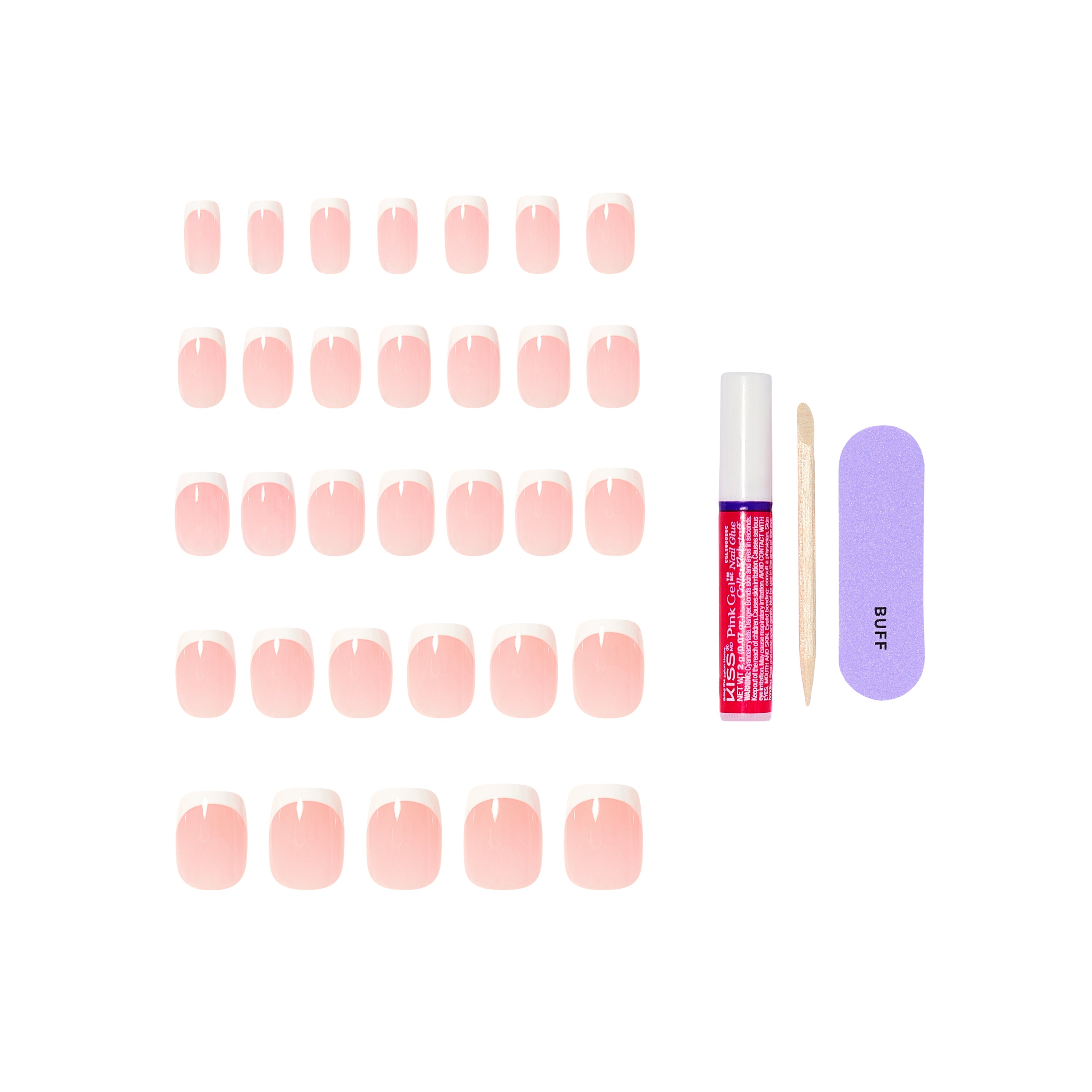 KISS CORE French Tip Press On Nails, ‘Snapshot’, White, Short Squoval, 32 Count