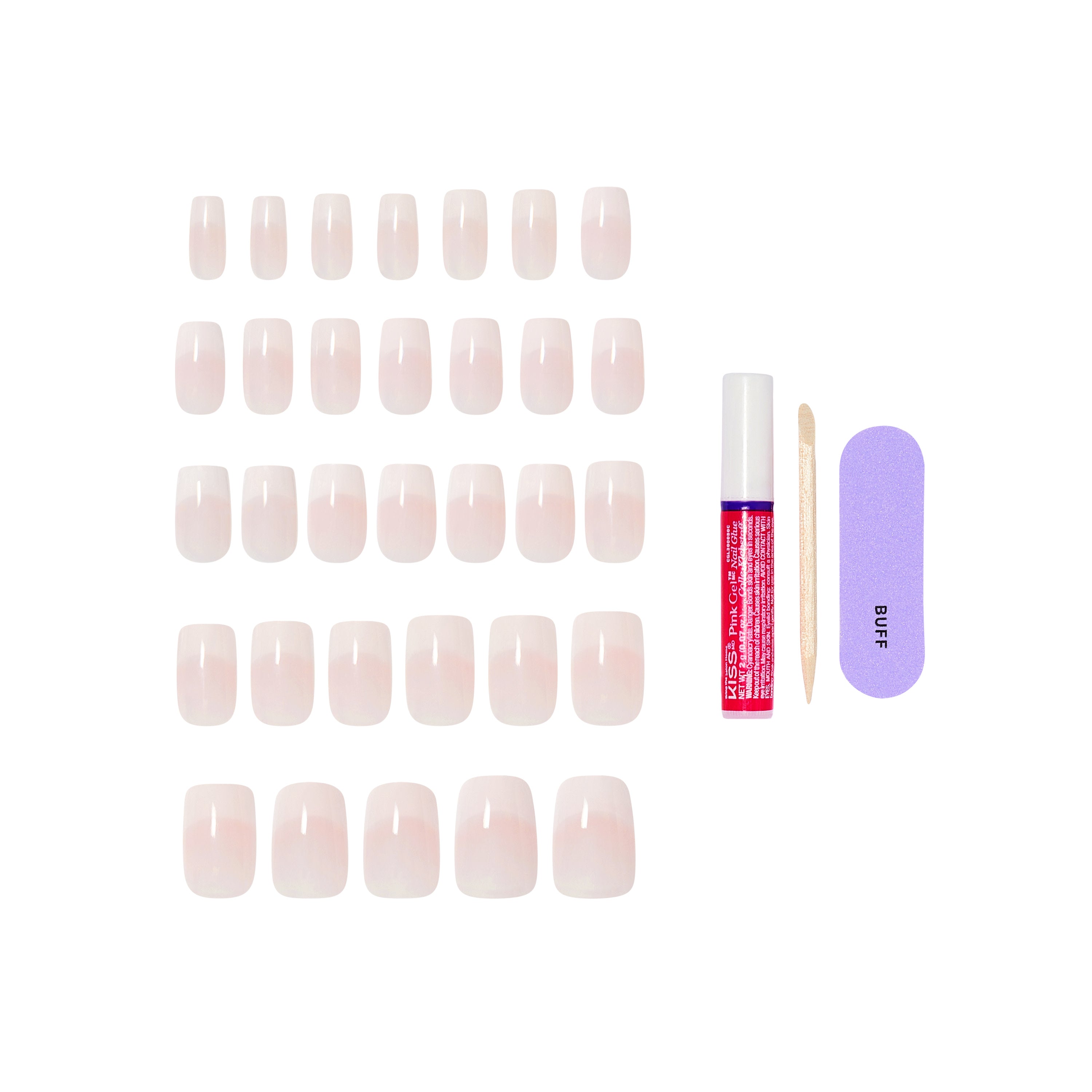 KISS CORE French Tip Press On Nails, ‘Scenario’, White, Medium Squoval, 32 Count