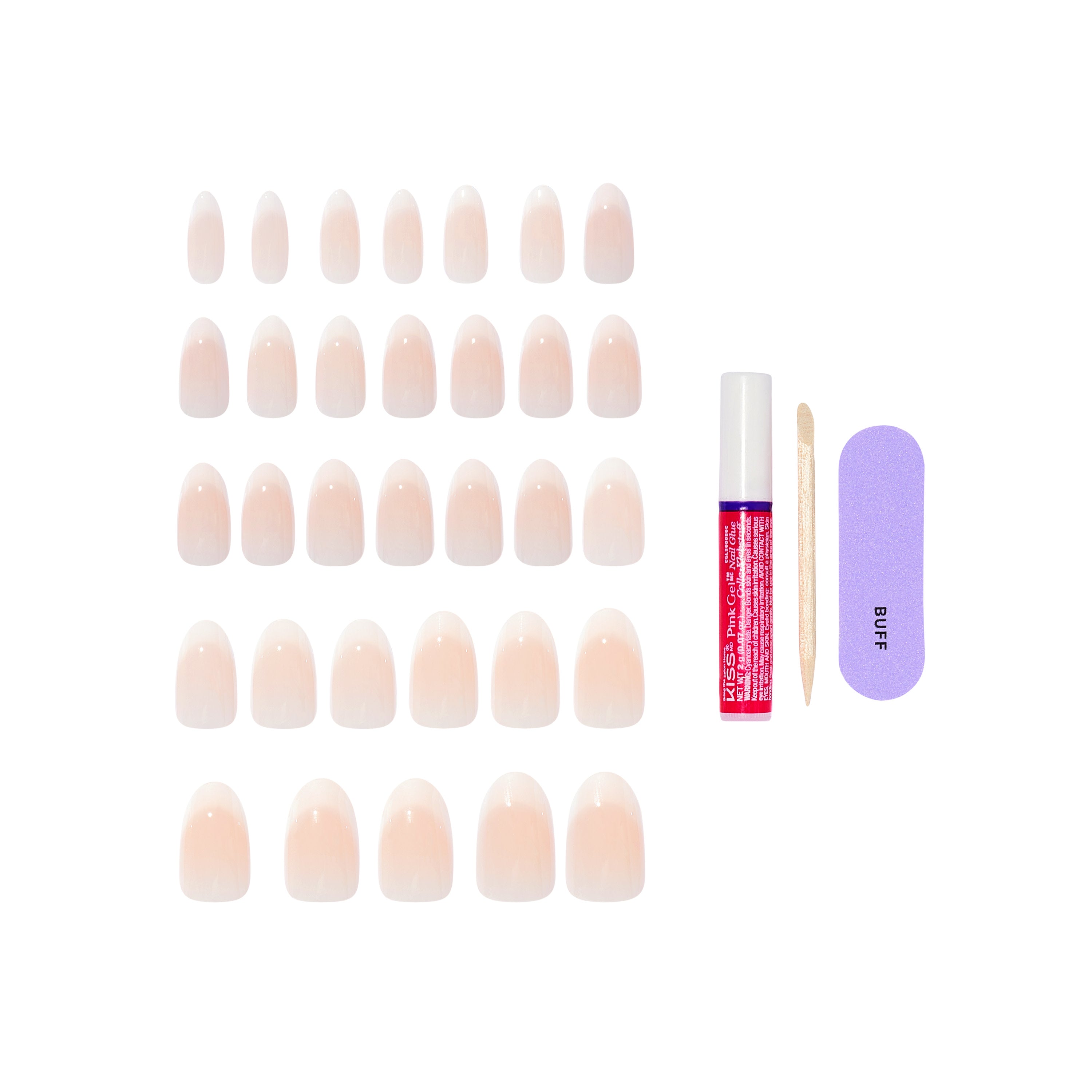 KISS CORE French Tip Press On Nails Almond, ‘Burble’, White, Medium Length, 32 Count