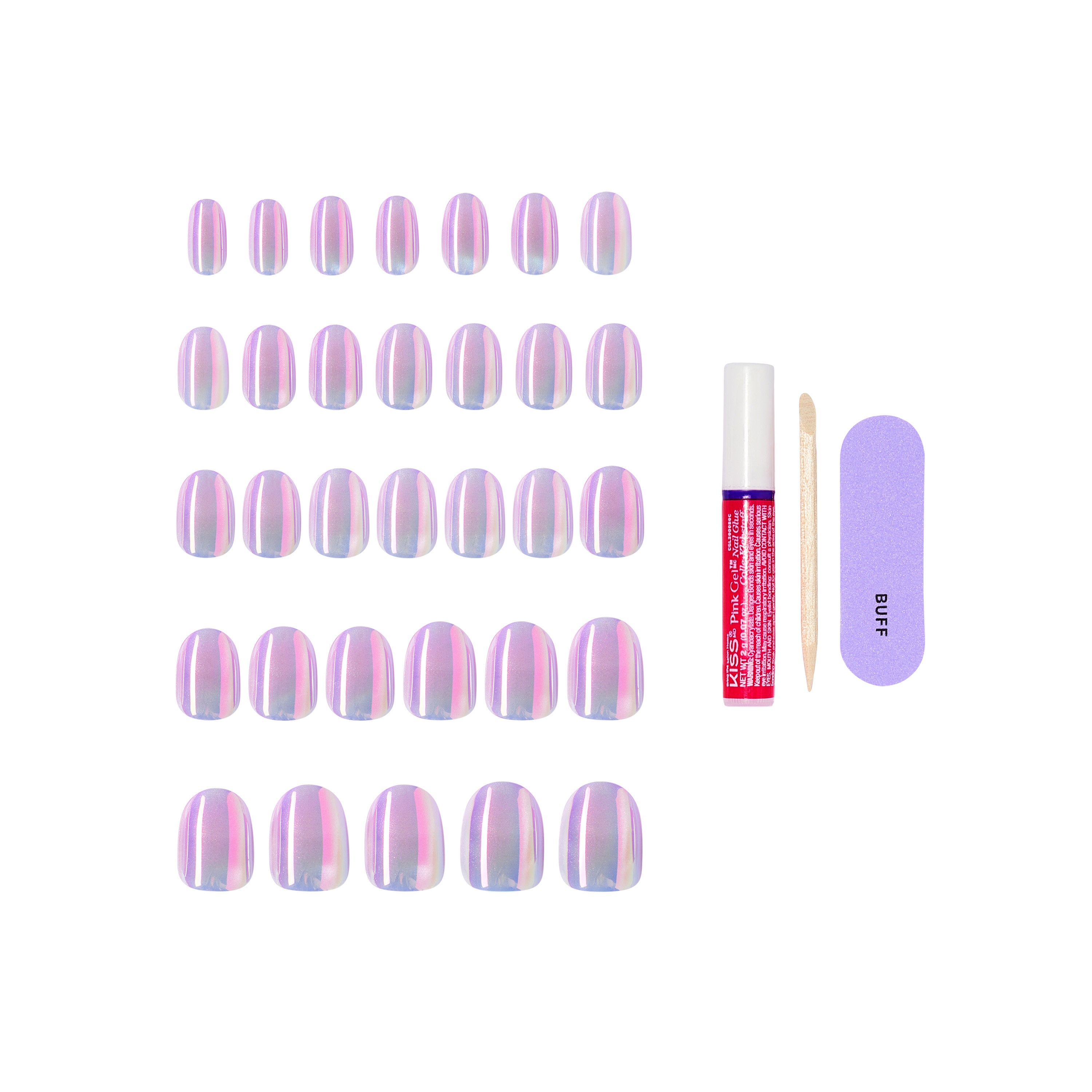 KISS GLAM Embellished Press On Nails, ‘One n Only’, Pink, Short Round, 32 Count