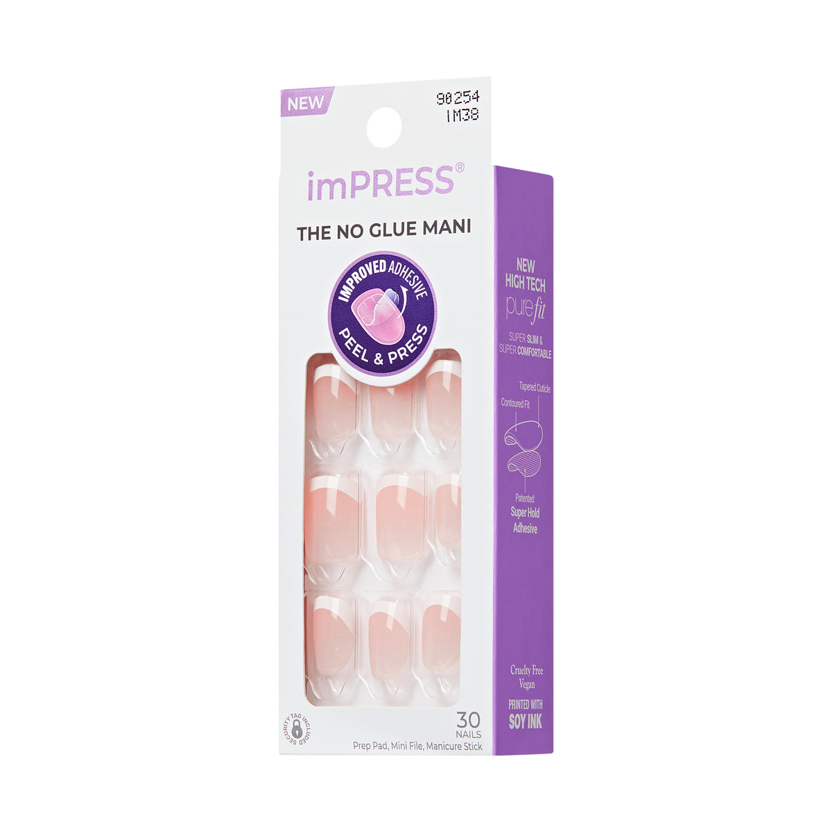 KISS imPRESS French Tip Press On Nails, ‘Chic French ‘, White, Short Squoval, 30 Count