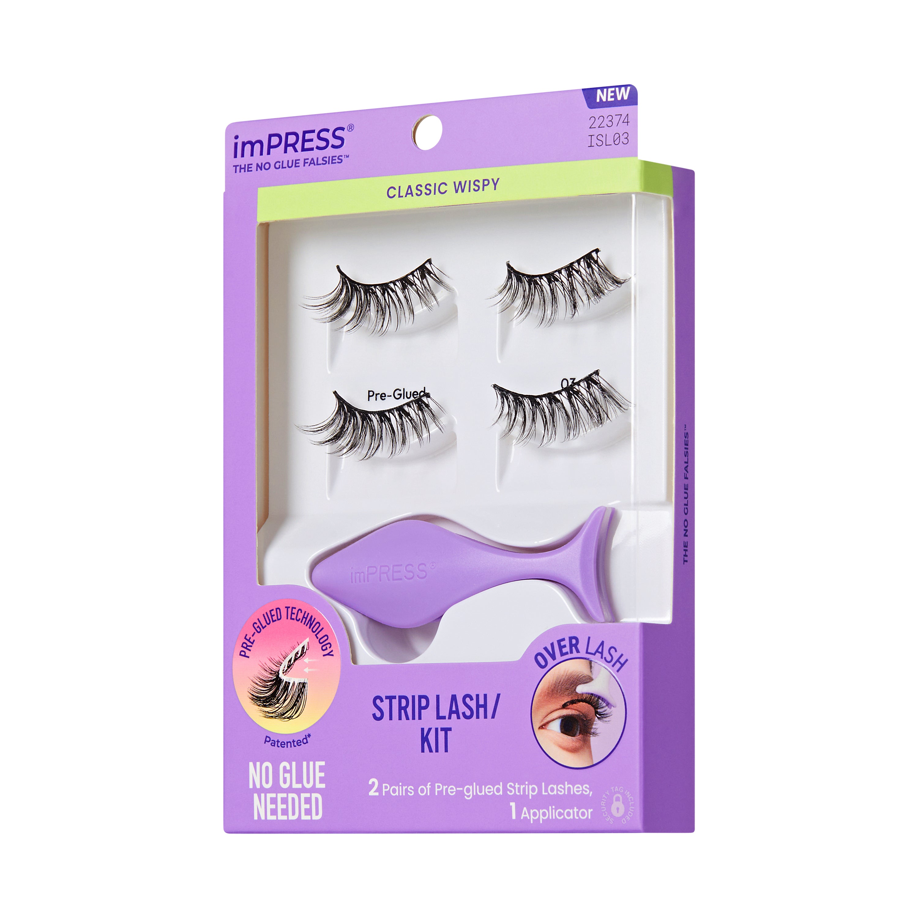 KISS imPRESS Pre-Glued Strip Lashes Kit, Classic Wispy, 2 Pair Self Adhesive Eyelashes