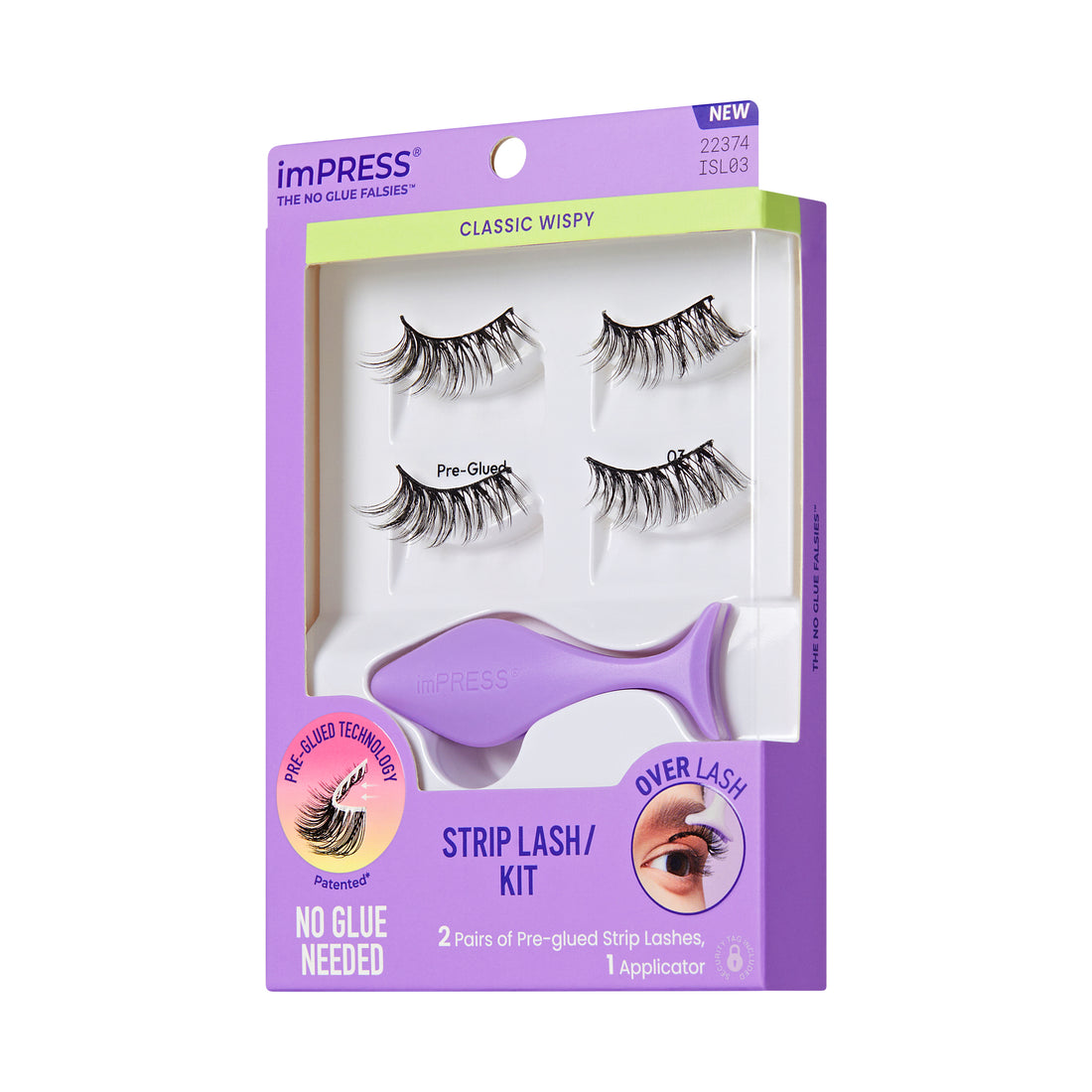 KISS imPRESS Pre-Glued Strip Lashes Kit, Classic Wispy, 2 Pair Self Adhesive Eyelashes