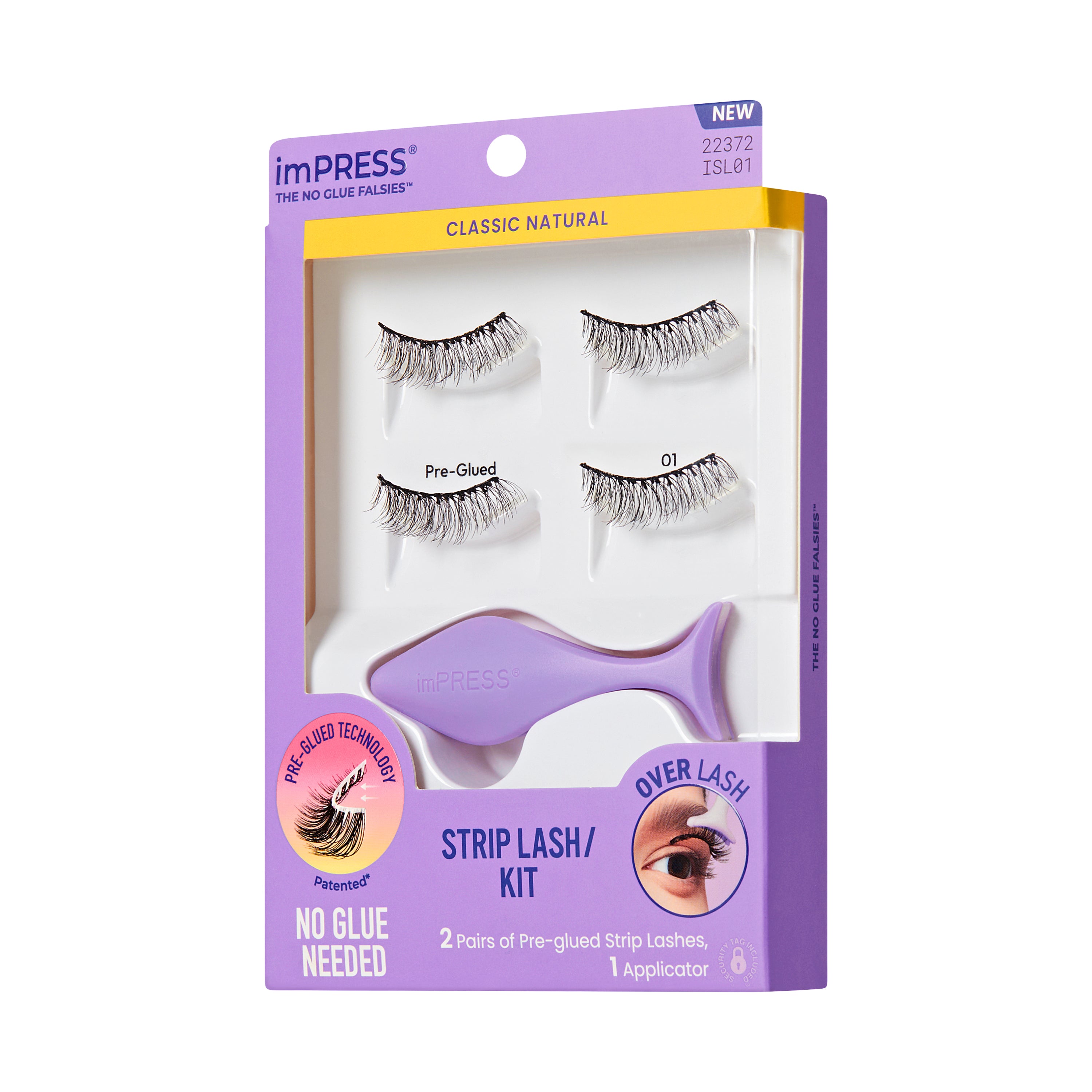 KISS imPRESS Pre-Glued Strip Lashes Kit, Classic Natural, 2 Pair Self Adhesive Eyelashes