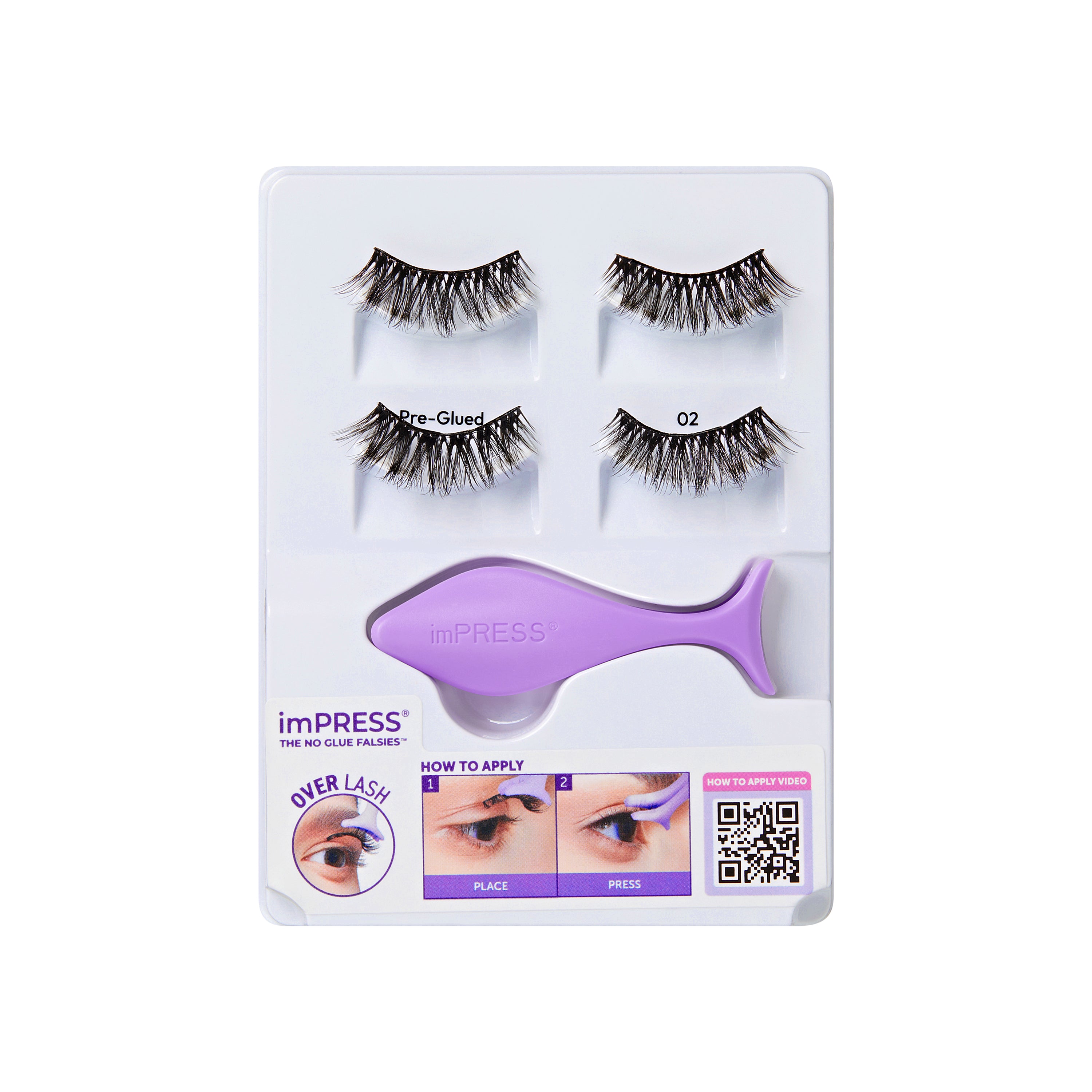 KISS imPRESS Pre-Glued Strip Lashes Kit, Classic Volume, 2 Pair Self Adhesive Eyelashes