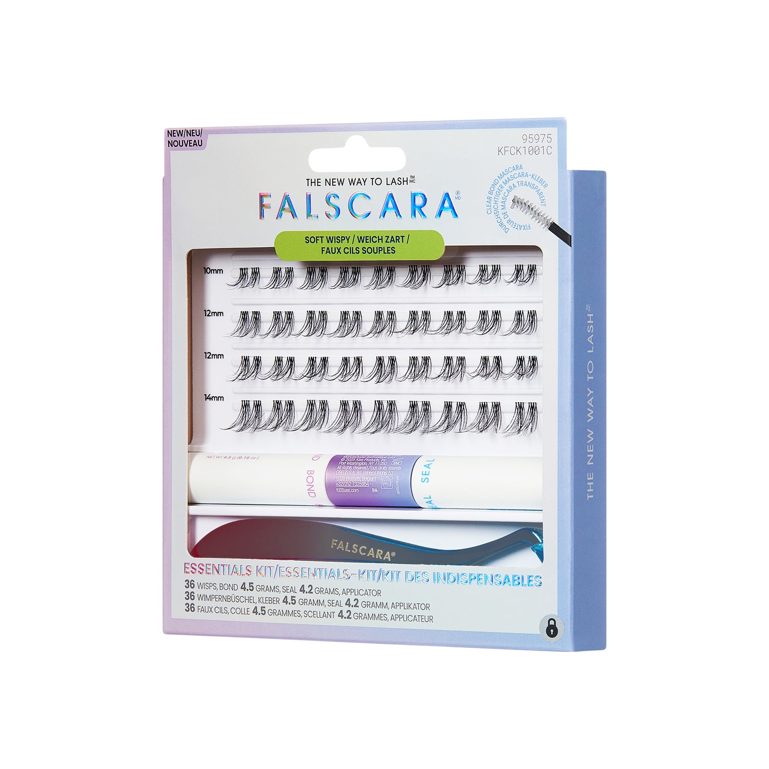 KISS FALSCARA Clear Band False Eyelashes, Lash  Extension Kit, 36 Lash Clusters