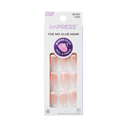 KISS imPRESS French Tip Press On Nails, ‘Chic French ‘, White, Short Squoval, 30 Count