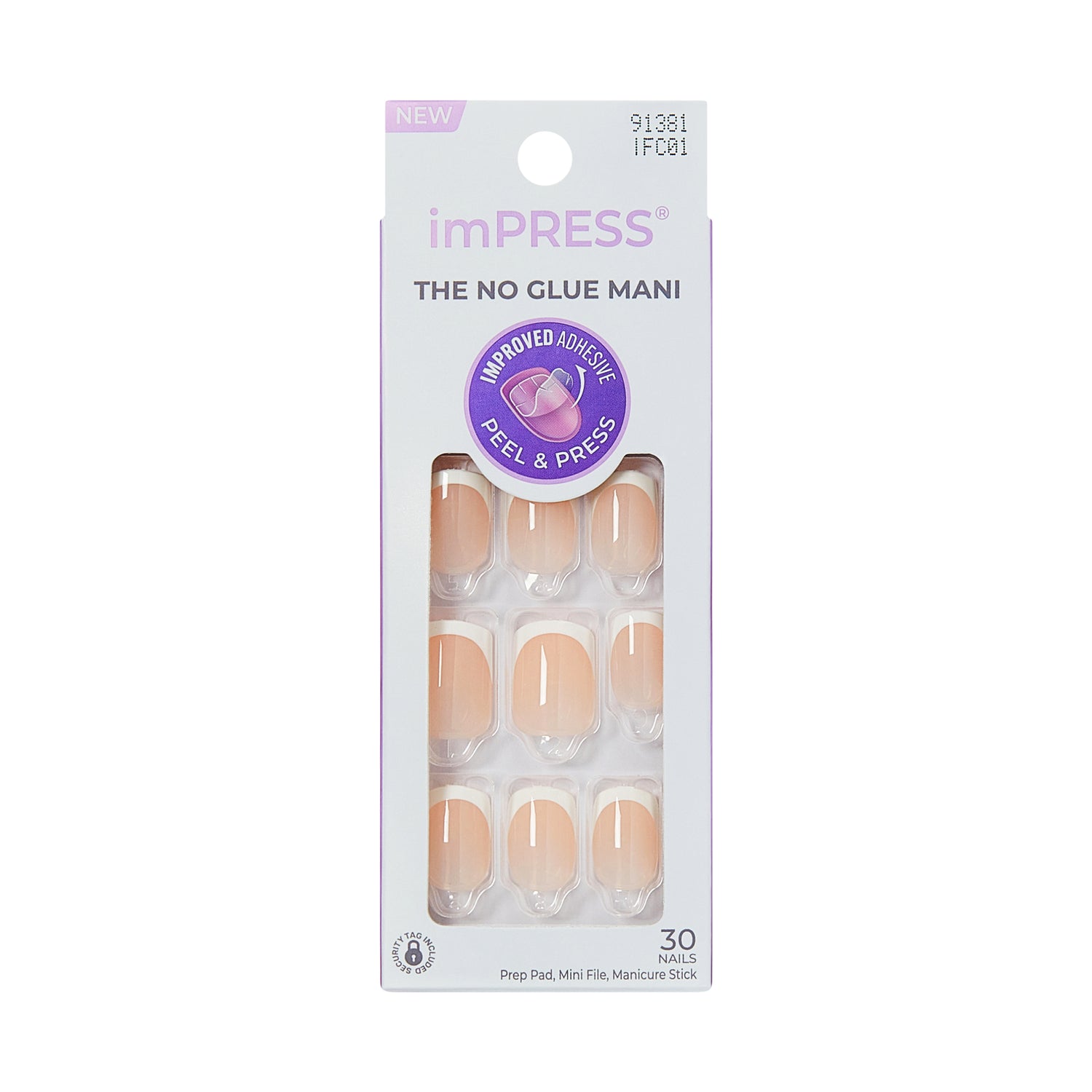 imPRESS Classic French Press On Nails, No Glue Needed, White Tips, Short Square, 30 Ct.