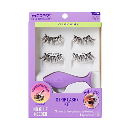 KISS imPRESS Pre-Glued Strip Lashes Kit, Classic Wispy, 2 Pair Self Adhesive Eyelashes