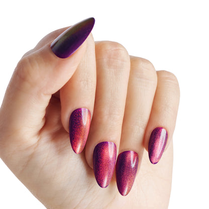 KISS Gel Fantasy Magnetic Press On Nails, Wine Color, Medium Almond, 28 Count