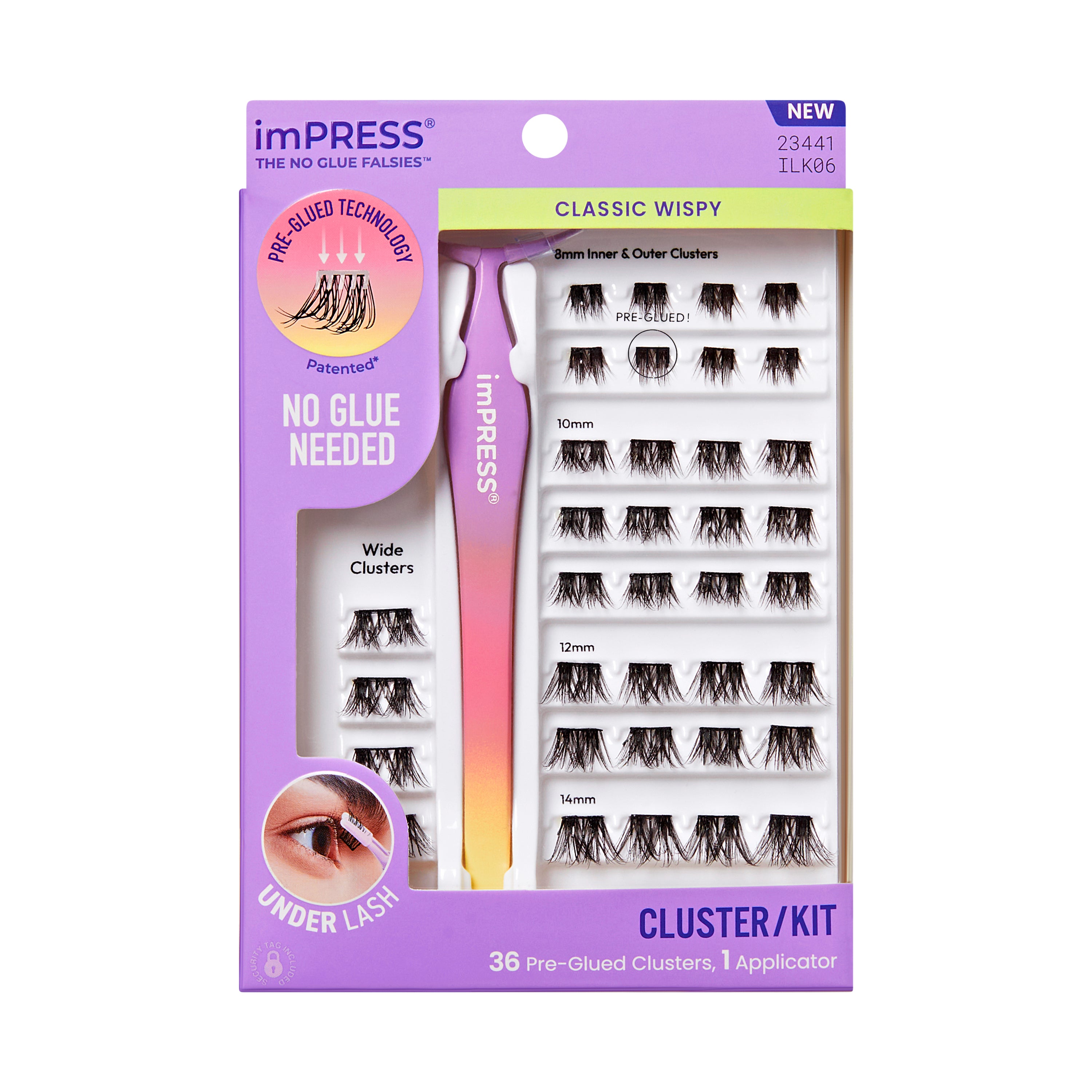 KISS imPRESS Pre-Glued Lash Clusters Kit, Classic Wispy, 36 Self Adhesive Eyelashes