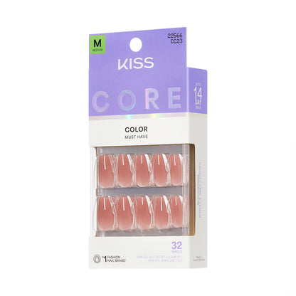 KISS CORE Color Press On Nails, ‘Jubilation’, Pink, Medium Coffin, 32 Count