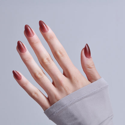 KISS CORE Color Press On Nails Almond, ‘Pinot Noir’, Burgandy, Medium, 32 Count
