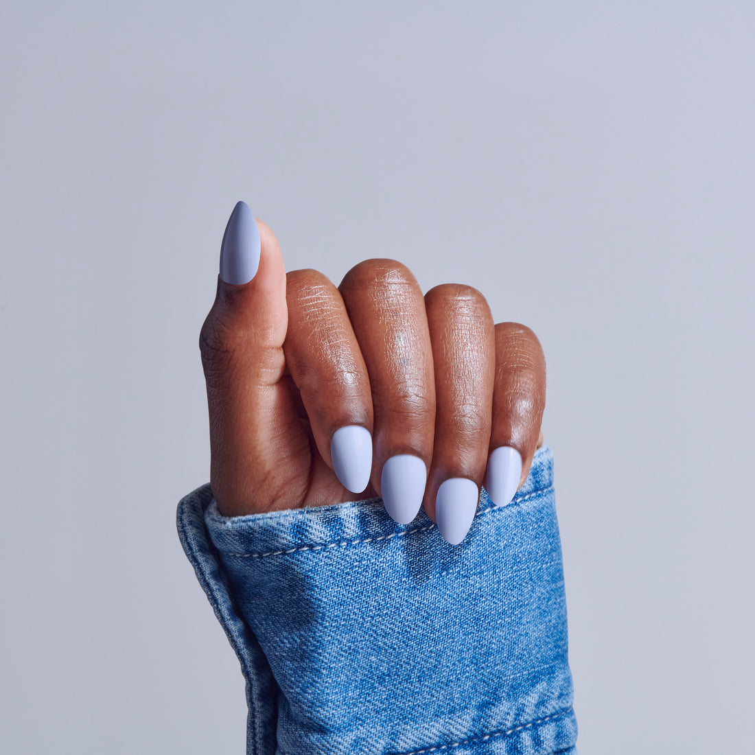 KISS CORE Color Press On Nails Almond, ‘Flee’, Blue, Short Length, 32 Count