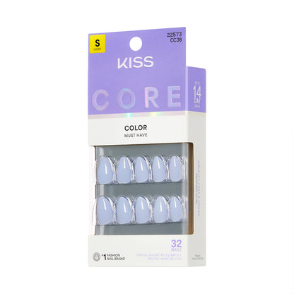 KISS CORE Color Press On Nails Almond, ‘Flee’, Blue, Short Length, 32 Count