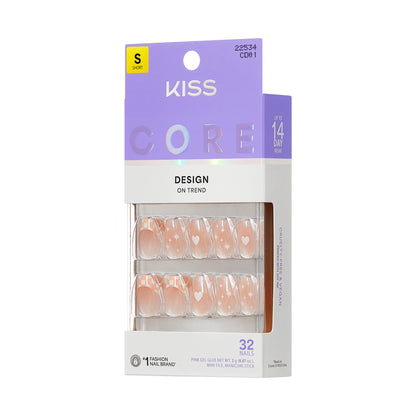 KISS CORE Design Press On Nails, ‘Cheers’, Pink, Short Coffin, 32 Count