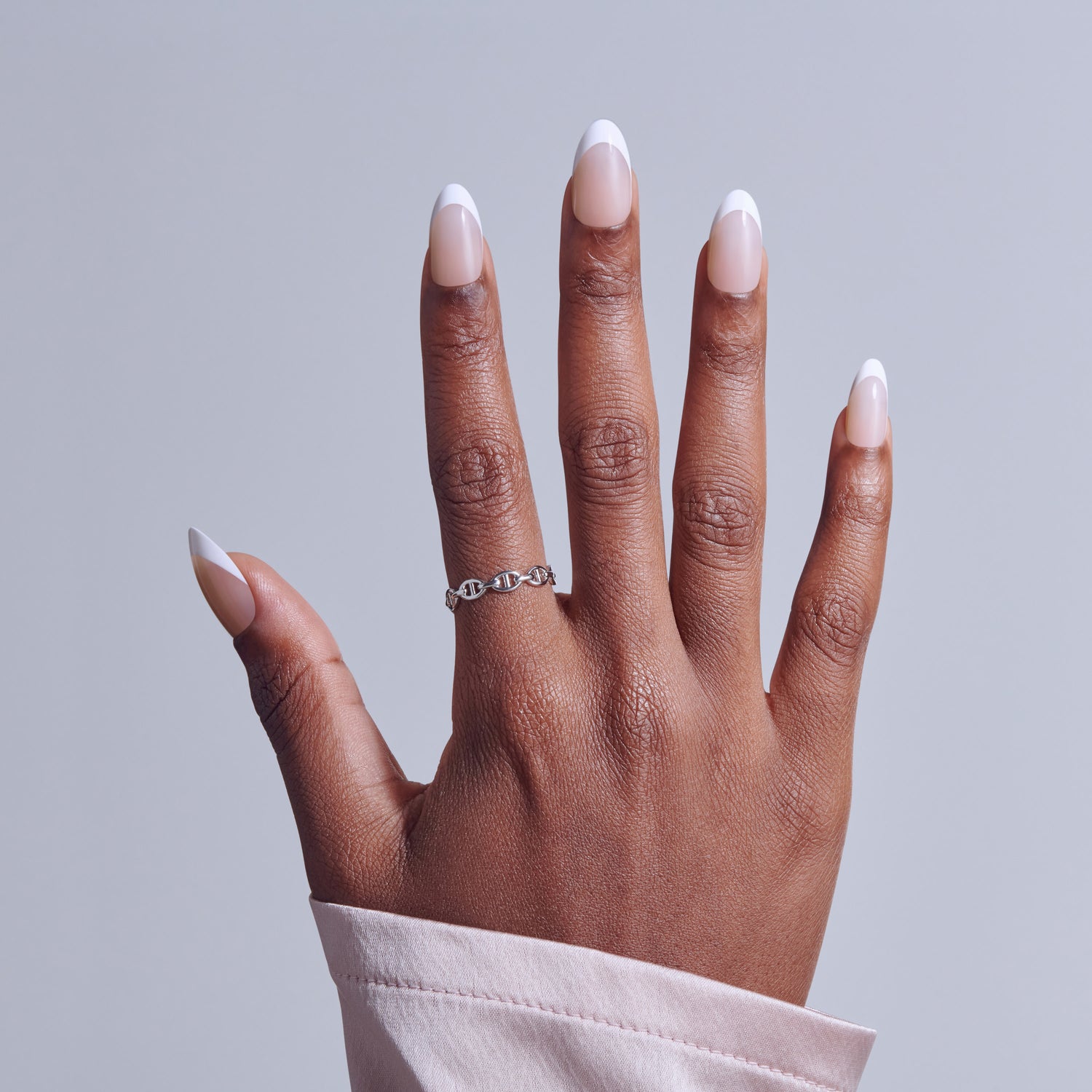 KISS CORE French Tip Press On Nails Almond, ‘Curiosity’, White, Medium Length, 32 Count