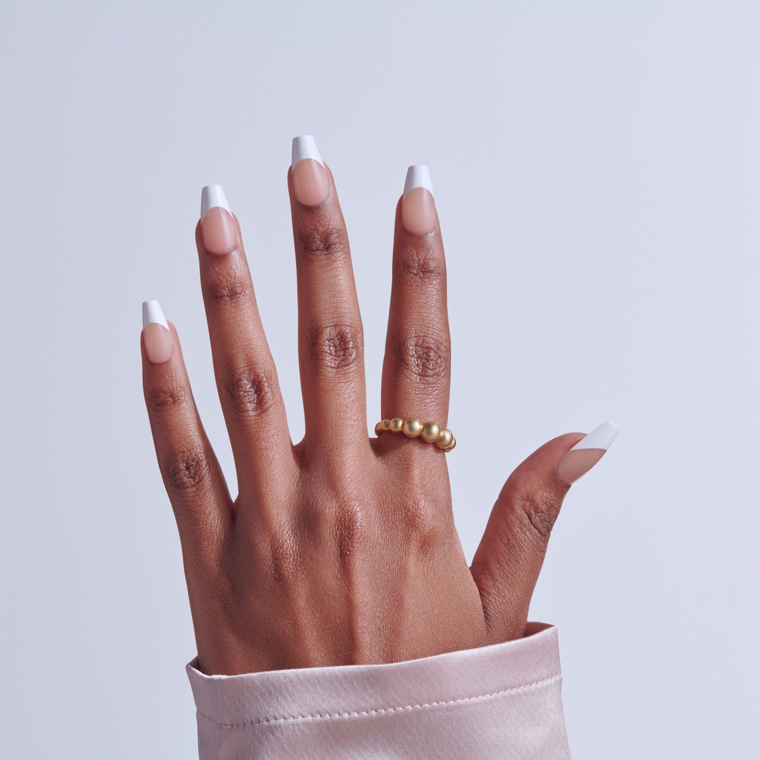 KISS CORE French Tip Press On Nails, ‘Reunion’, White, Medium Coffin, 32 Count