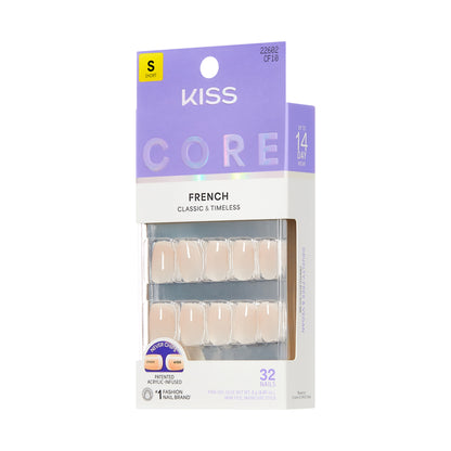 KISS CORE French Tip Press On Nails, ‘My Darling’, White, Short Squoval, 32 Count