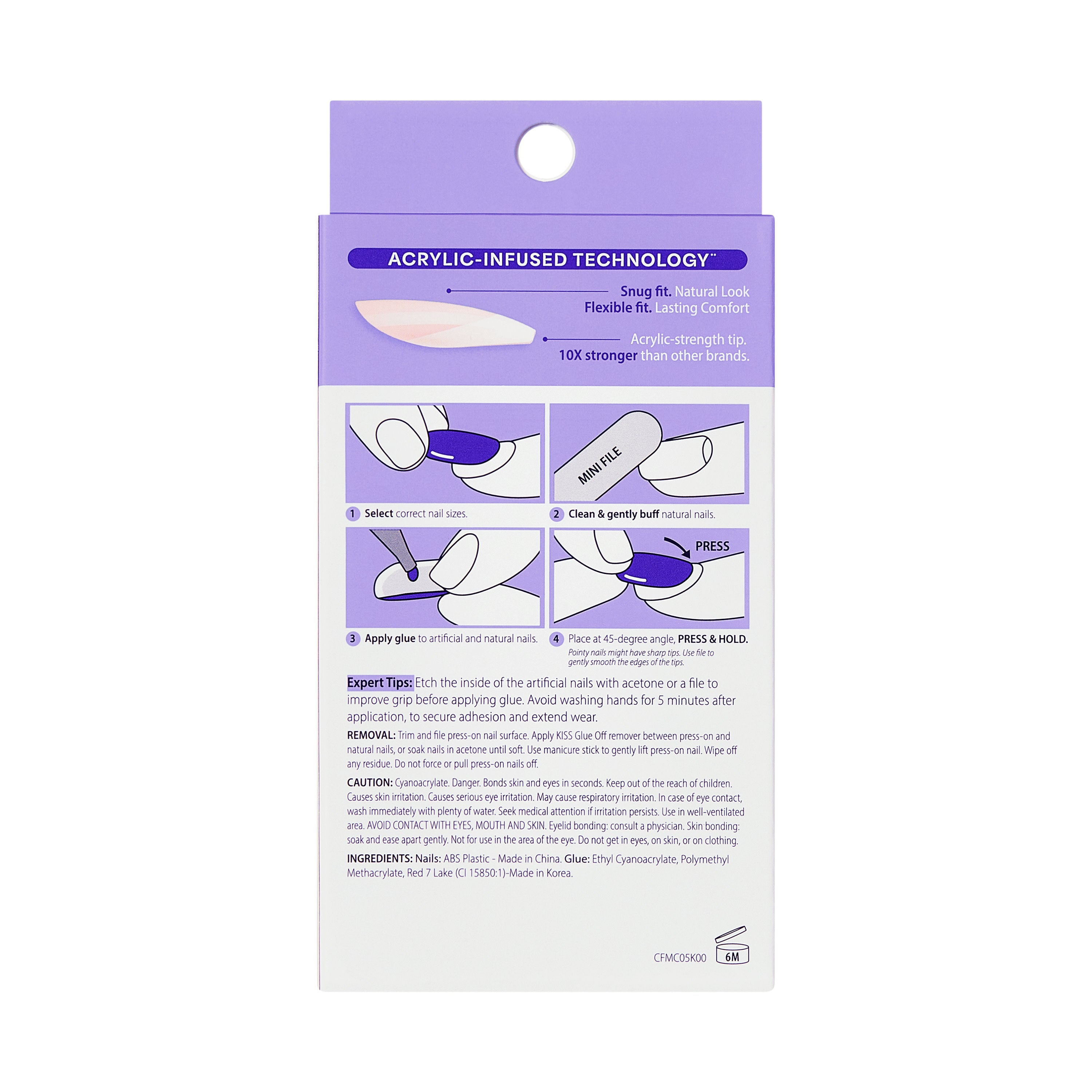 KISS CORE French Tip Press On Nails Almond, ‘Burble’, White, Medium Length, 32 Count