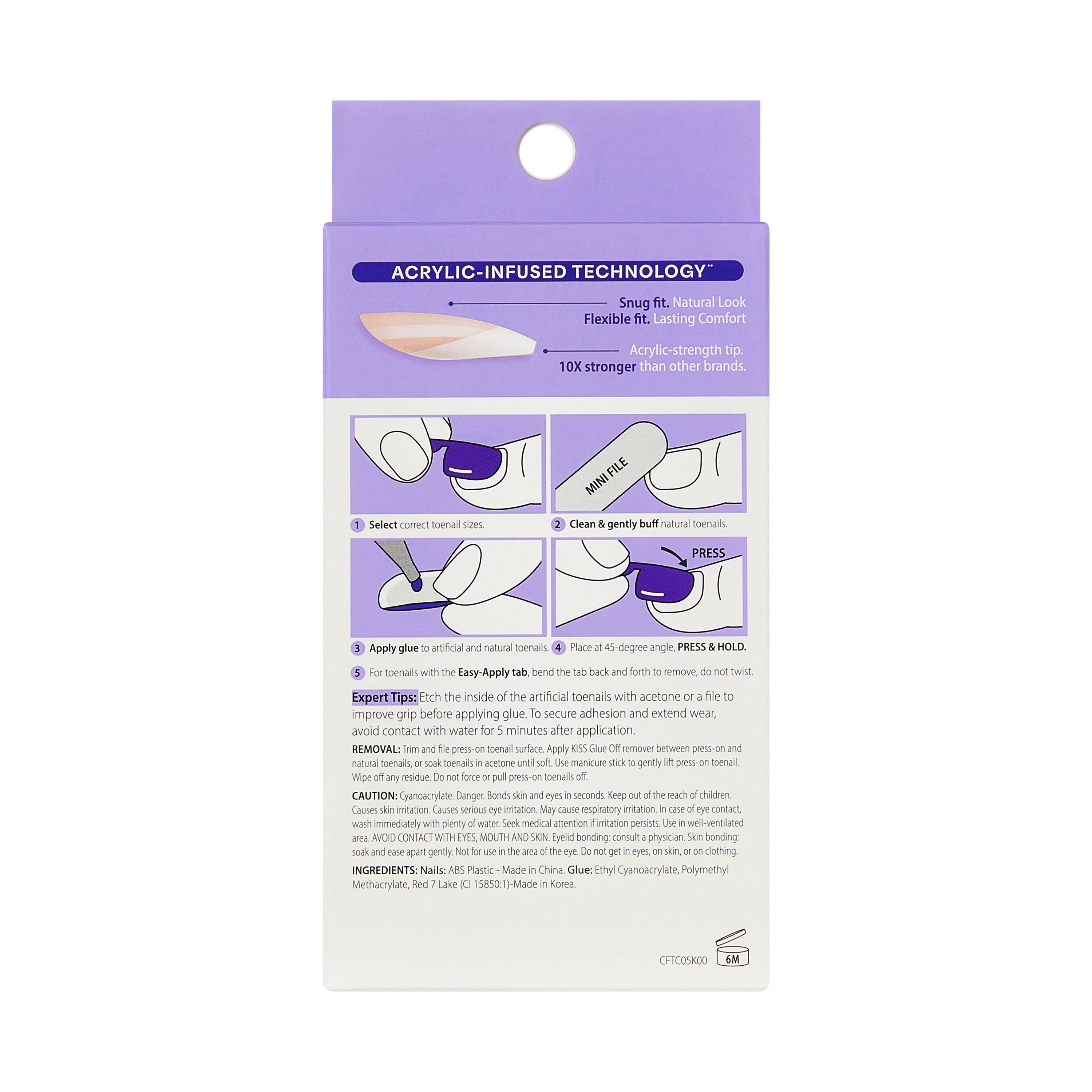 KISS CORE French Tip Press On Toenails, ‘Two of a Kind’, White, 26 Count