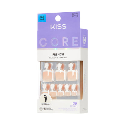 KISS CORE French Tip Press On Toenails, ‘Two of a Kind’, White, 26 Count