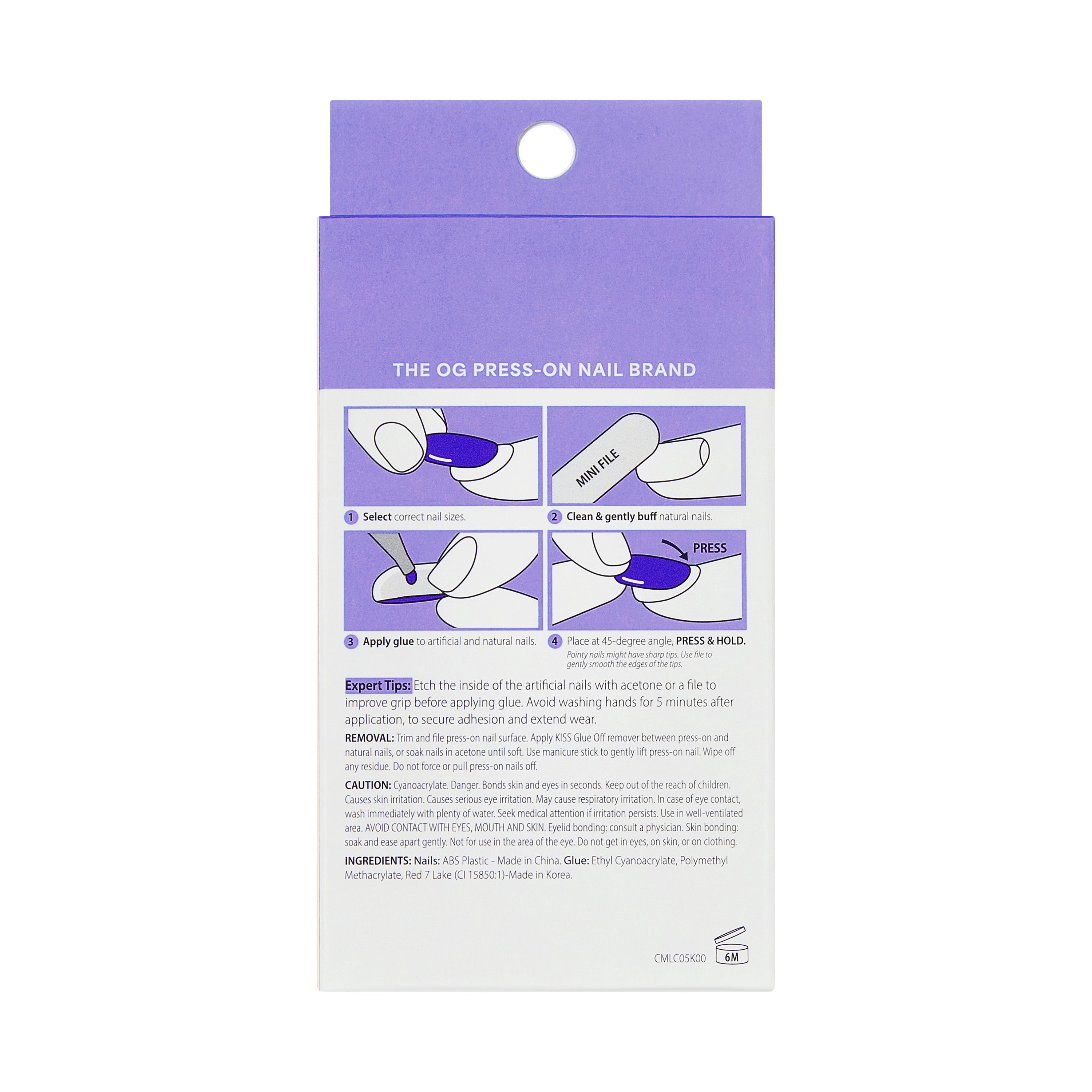 KISS CORE Magnetic Press On Nails, ‘Twinkling Stars’, Purple, Long Round, 32 Count