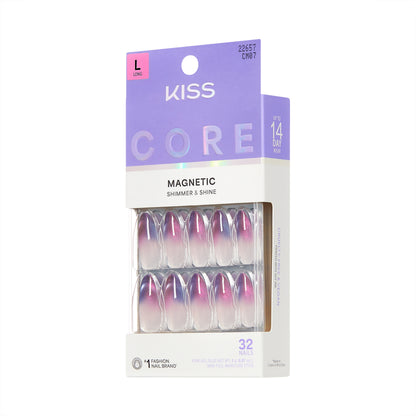 KISS CORE Magnetic Press On Nails, ‘Twinkling Stars’, Purple, Long Round, 32 Count