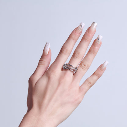 KISS GLAM 3D &amp; Jeweled Press On Nails , ‘Wrapped in Beauty’, Neutral, Long Square, 32 Count