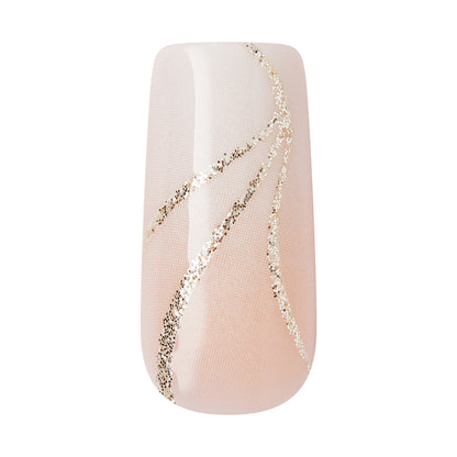 KISS GLAM 3D &amp; Jeweled Press On Nails , ‘Wrapped in Beauty’, Neutral, Long Square, 32 Count