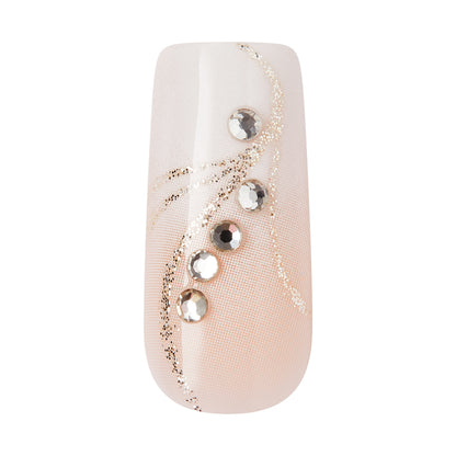 KISS GLAM 3D &amp; Jeweled Press On Nails , ‘Wrapped in Beauty’, Neutral, Long Square, 32 Count