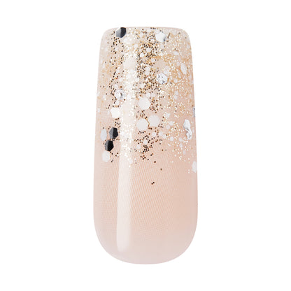KISS GLAM 3D &amp; Jeweled Press On Nails , ‘Wrapped in Beauty’, Neutral, Long Square, 32 Count