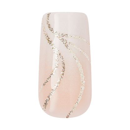 KISS GLAM 3D &amp; Jeweled Press On Nails , ‘Wrapped in Beauty’, Neutral, Long Square, 32 Count