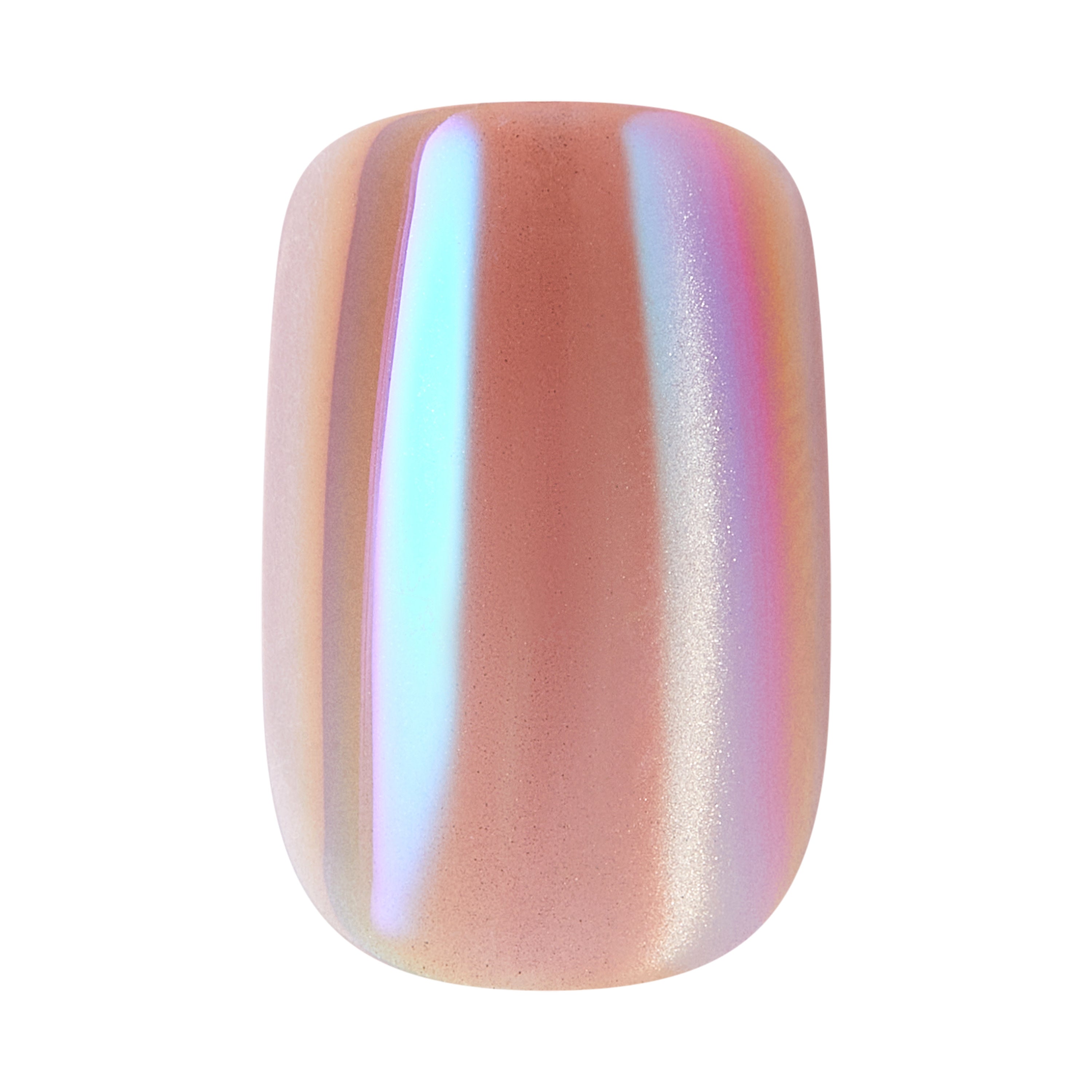 KISS GLAM Embellished Press On Nails, ‘Golden Hour Affairs’, Beige, Short Squoval, 32 Count