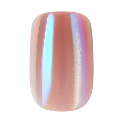 KISS GLAM Embellished Press On Nails, ‘Golden Hour Affairs’, Beige, Short Squoval, 32 Count