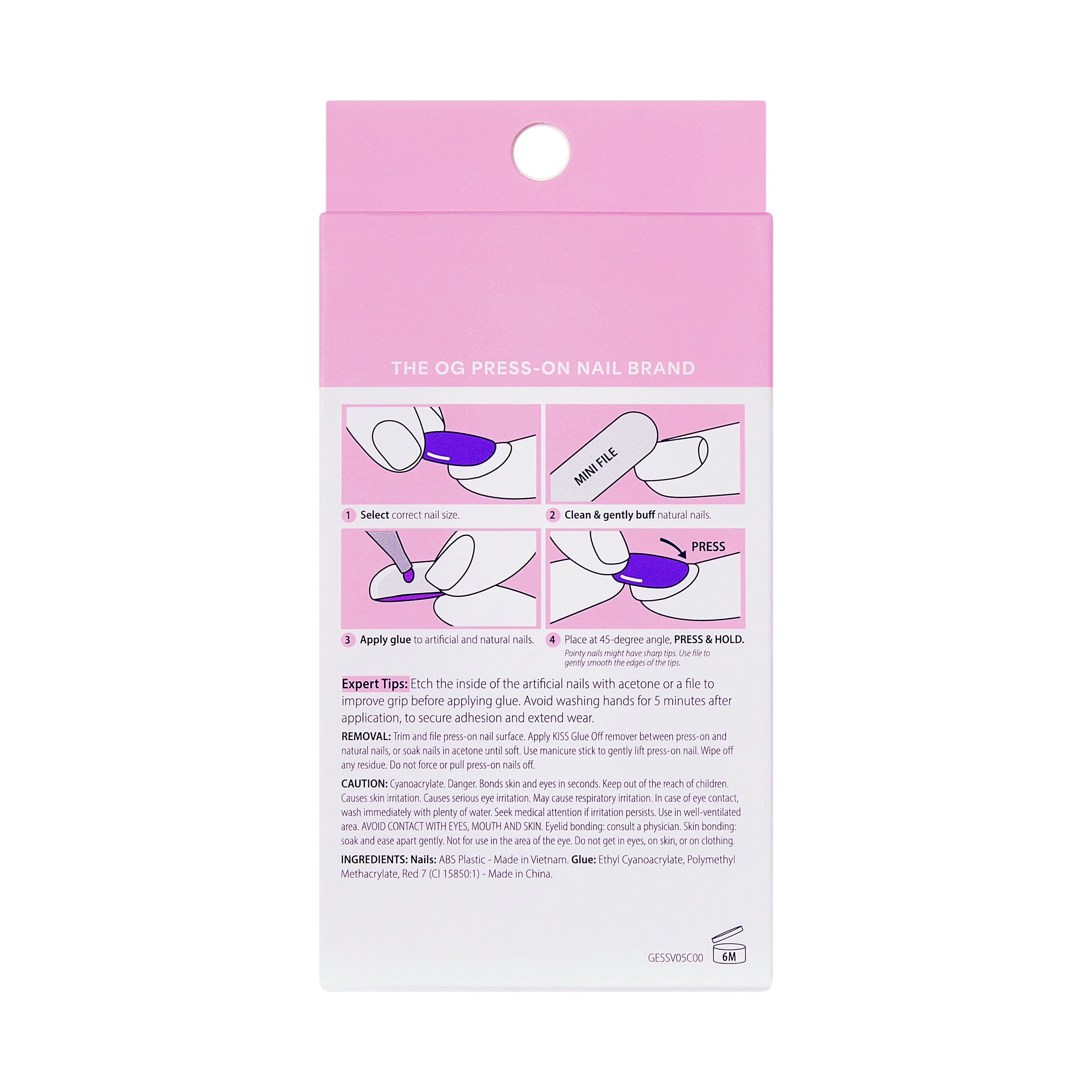 KISS GLAM Embellished Press On Nails, ‘Simple Joys’, Purple, Short Round, 32 Count