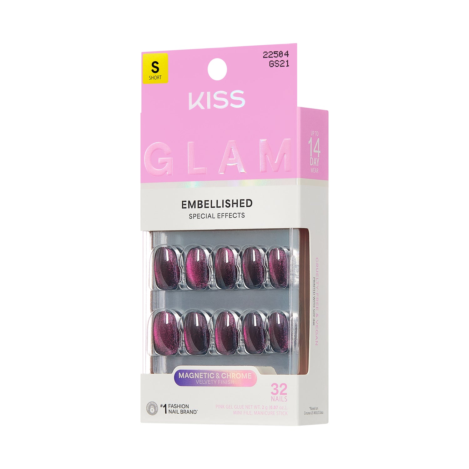 KISS GLAM Embellished Press On Nails, ‘Simple Joys’, Purple, Short Round, 32 Count