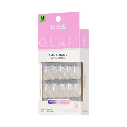 KISS GLAM Embellished Press On Nails Almond, ‘Dive’, Pink, Medium Length, 32 Count
