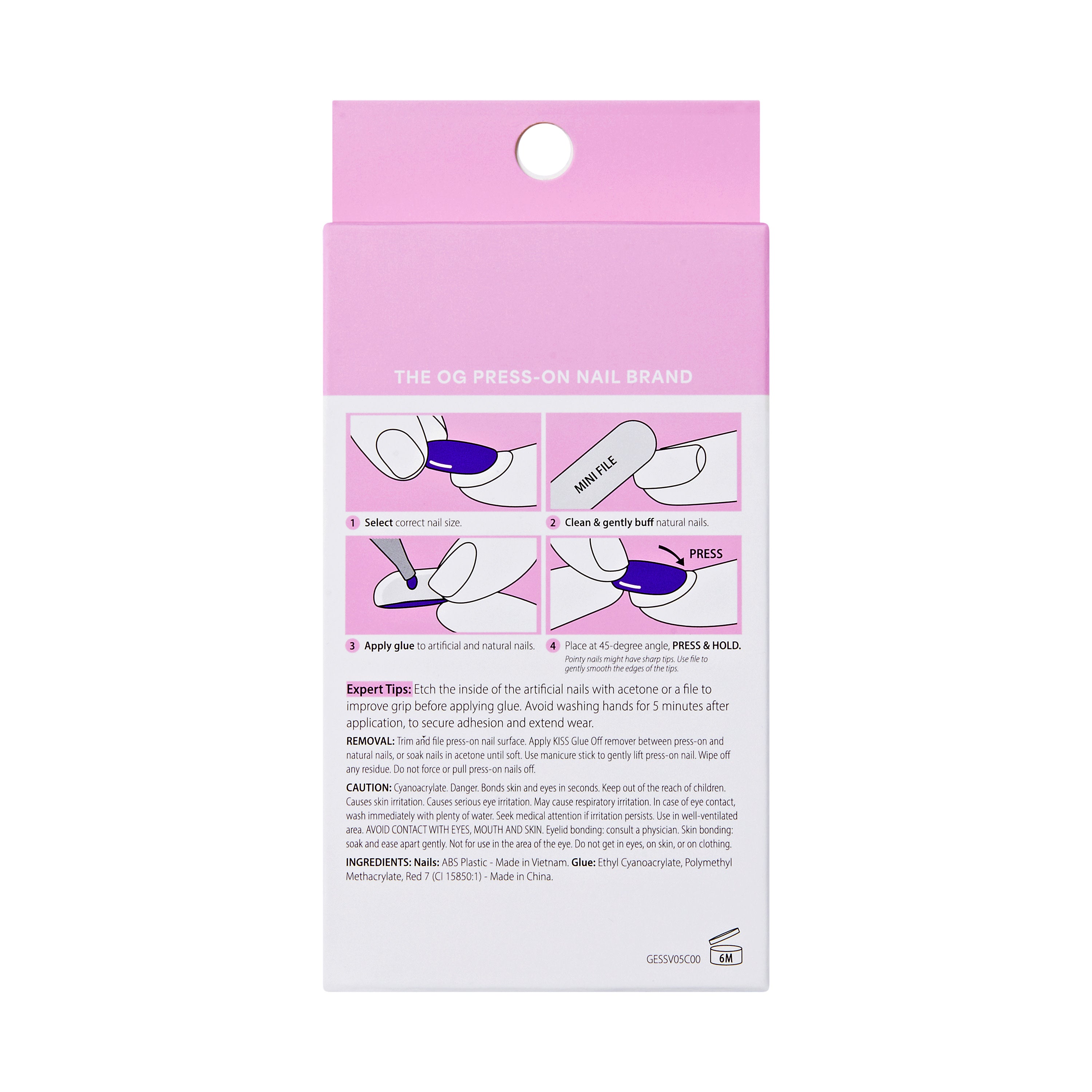 KISS GLAM Embellished Press On Nails, ‘One n Only’, Pink, Short Round, 32 Count