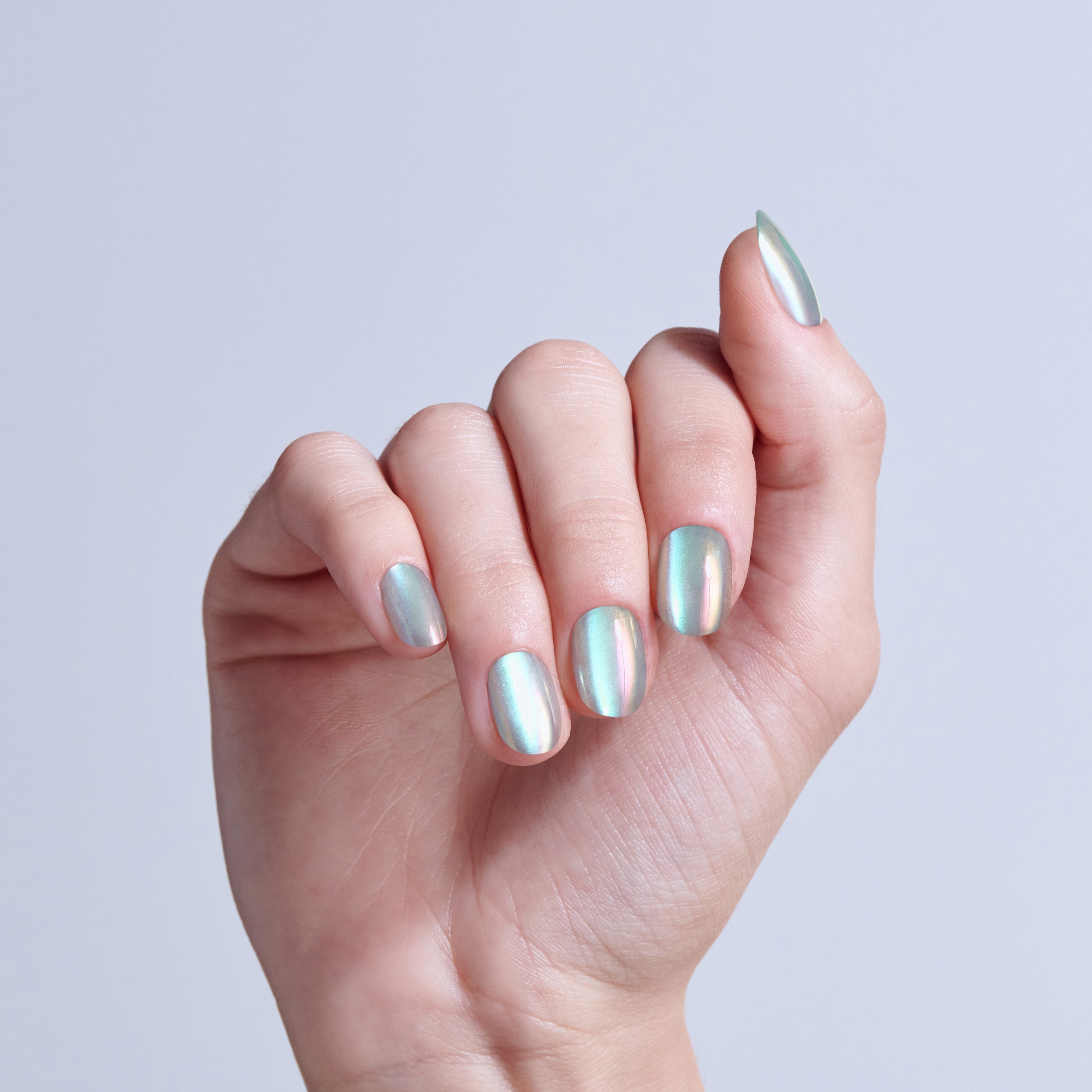 KISS GLAM Embellished Press On Nails, ‘Celestique’, Blue, Short Round, 32 Count